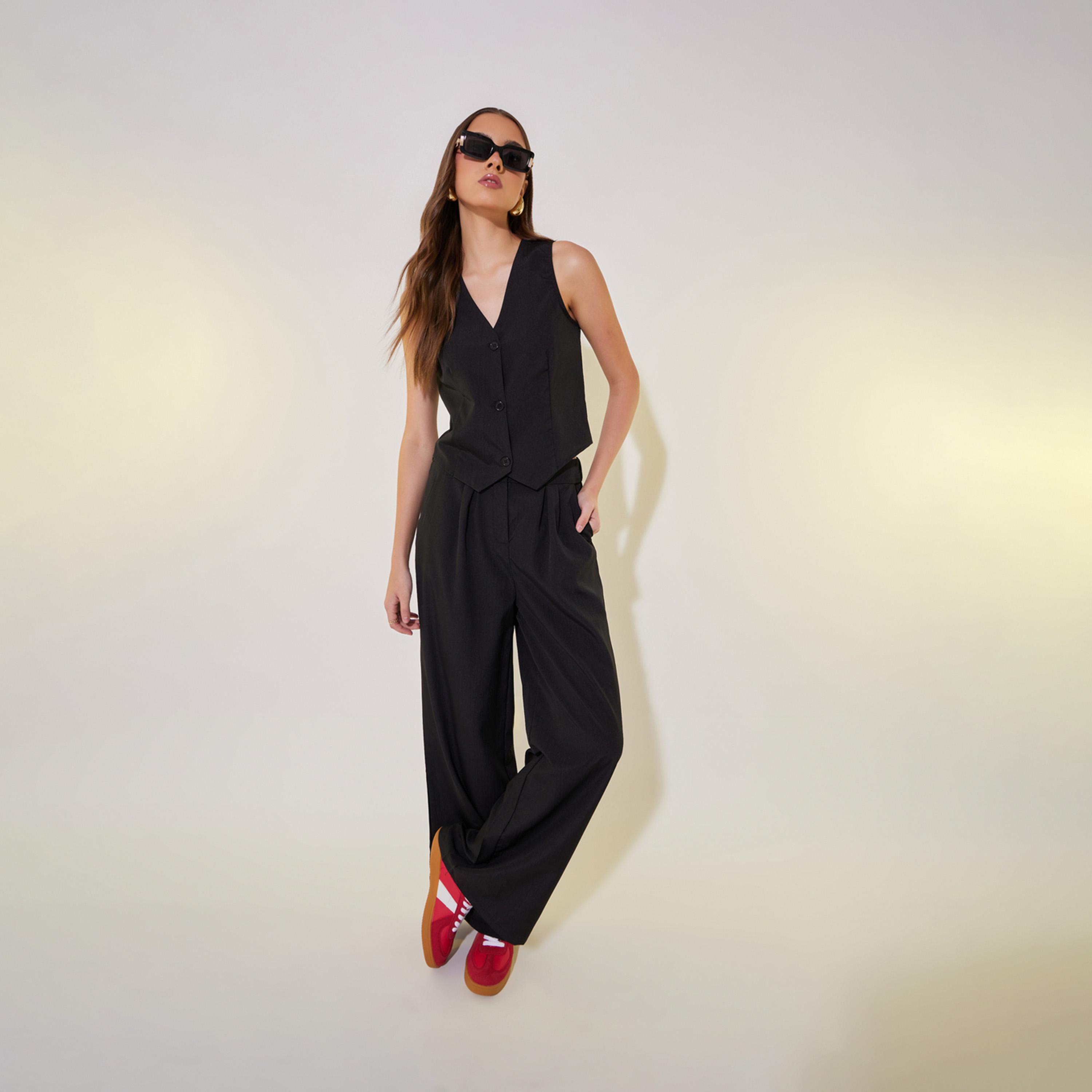 Take Two Solid Waistcoat with Buttons and Pants Co-Ords-women-clothing-coordsets-image-1