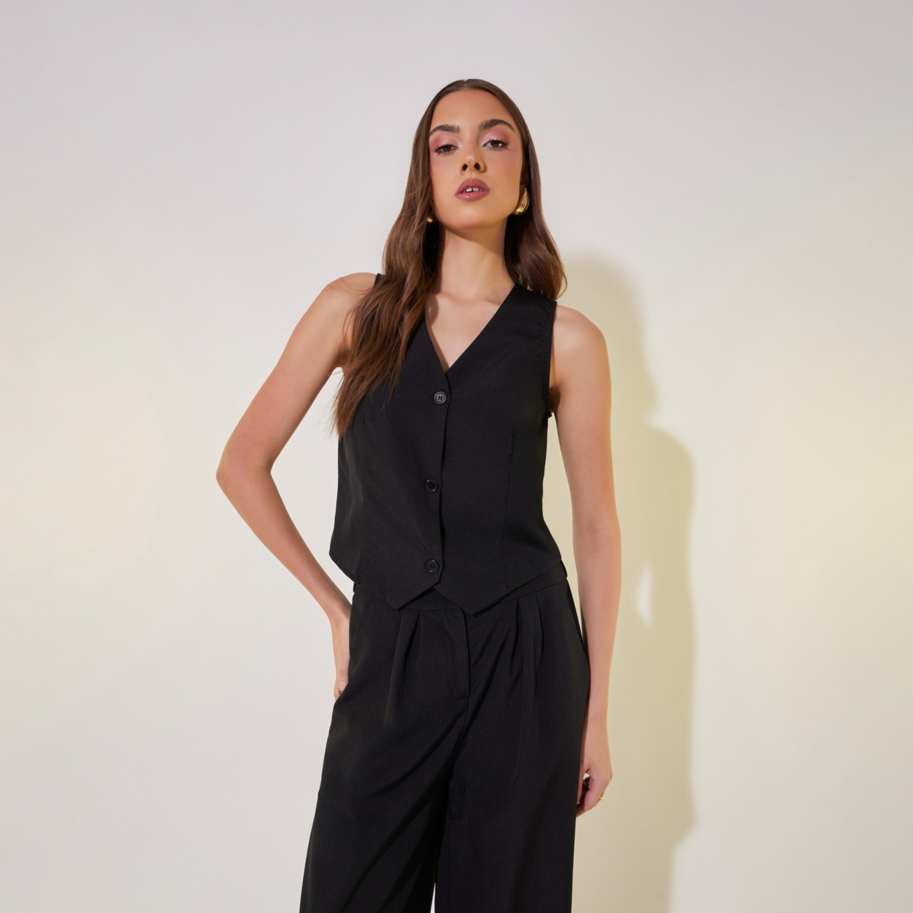Take Two Solid Waistcoat with Buttons and Pants Co-Ords-women-clothing-coordsets-image-3