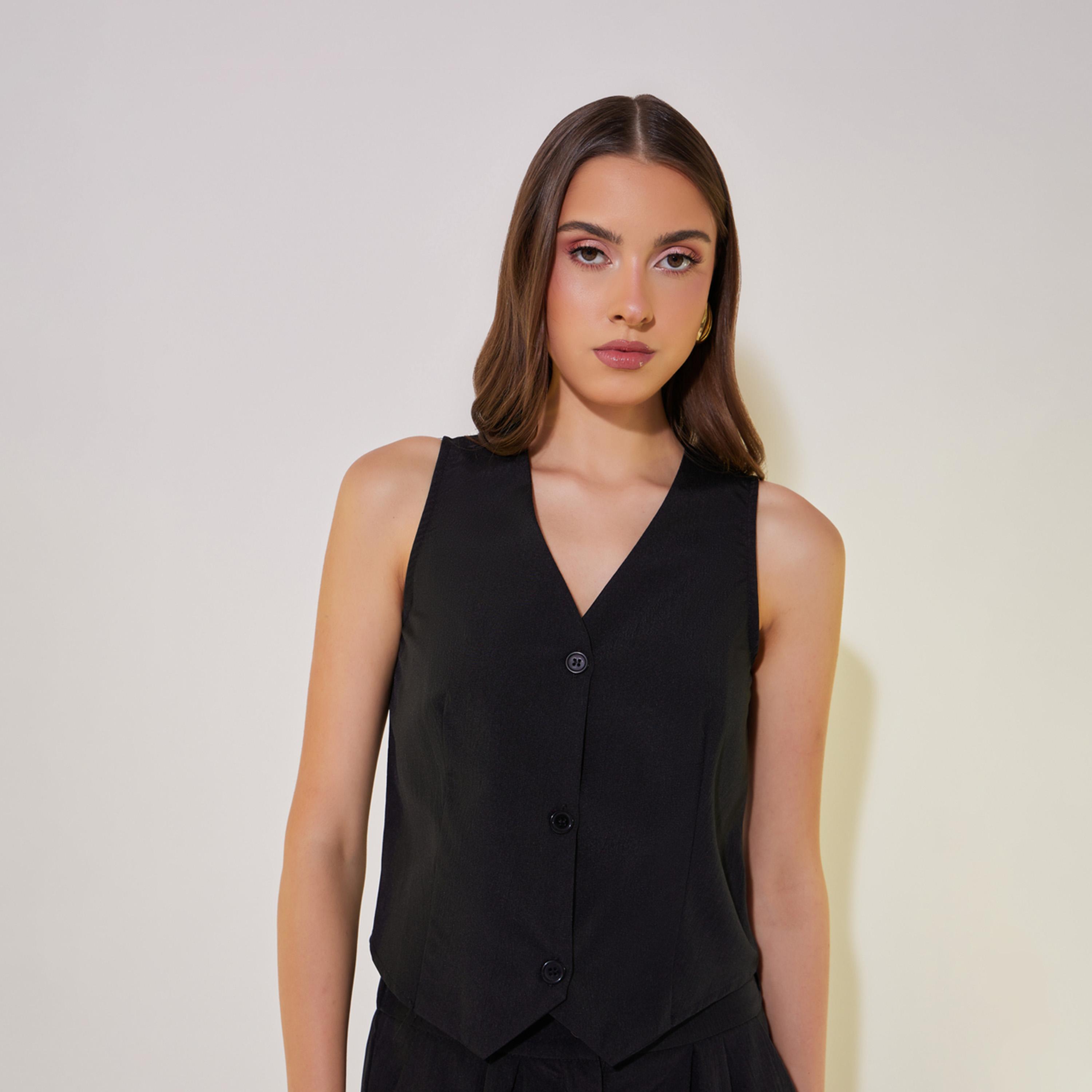 Take Two Solid Waistcoat with Buttons and Pants Co-Ords-women-clothing-coordsets-image-4