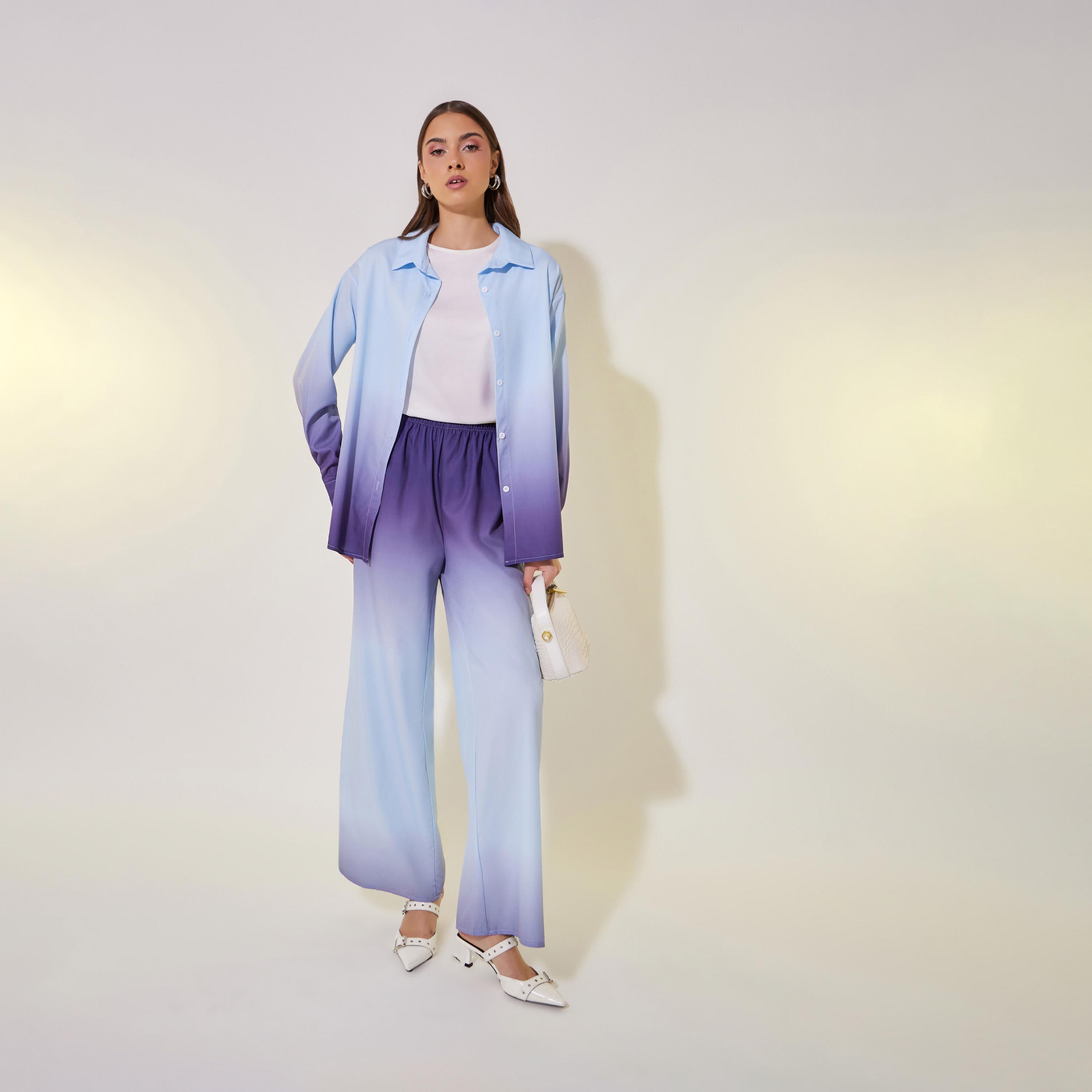 Take Two Ombre Print Short Sleeve Shirt and Straight Fit Pants Co-Ords-women-clothing-coordsets-image-1