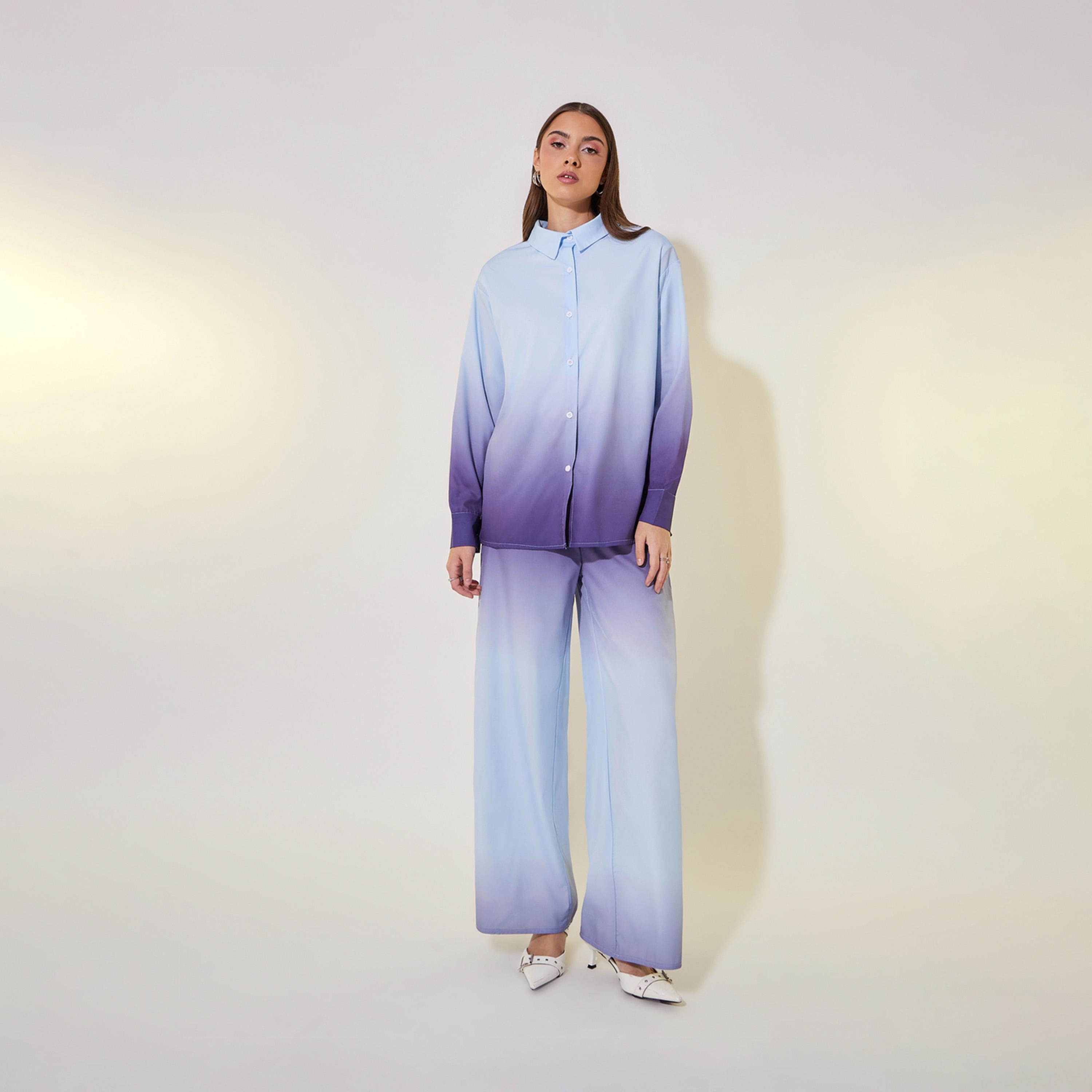 Take Two Ombre Print Short Sleeve Shirt and Straight Fit Pants Co-Ords-women-clothing-coordsets-image-2
