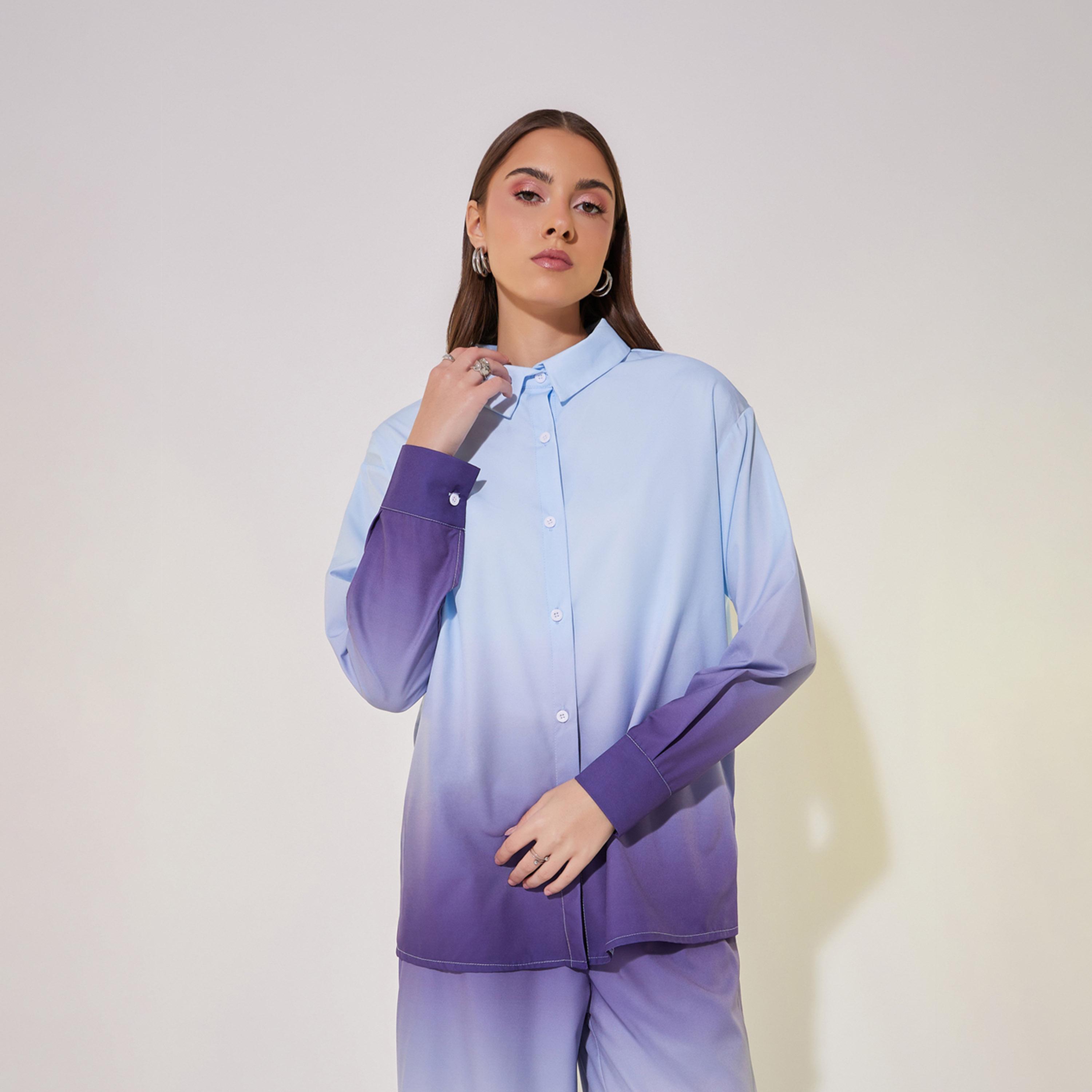 Take Two Ombre Print Short Sleeve Shirt and Straight Fit Pants Co-Ords-women-clothing-coordsets-image-3