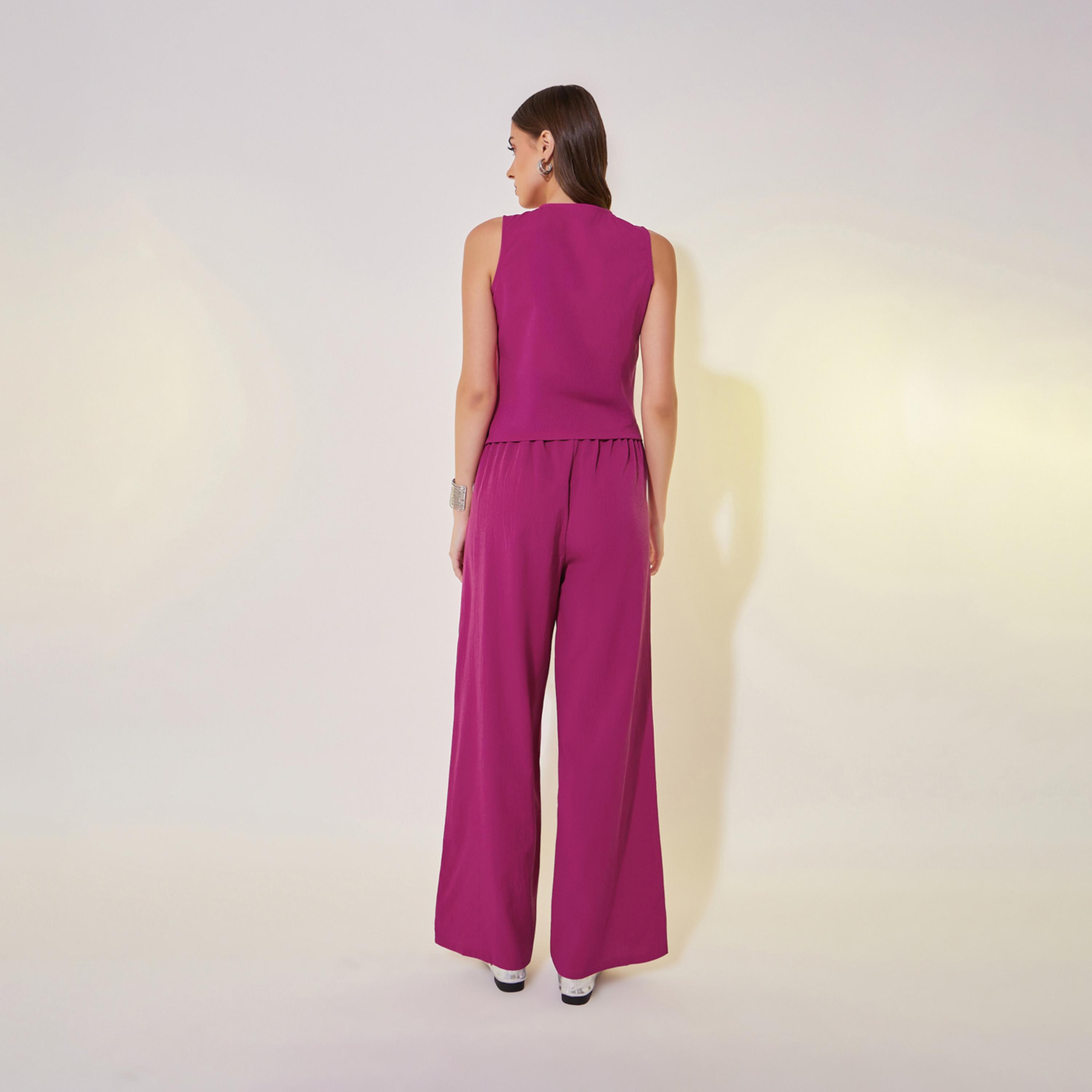 Take Two Solid Asymmetric Hem Vest Top and Pants Co-Ords-women-clothing-coordsets-image-5