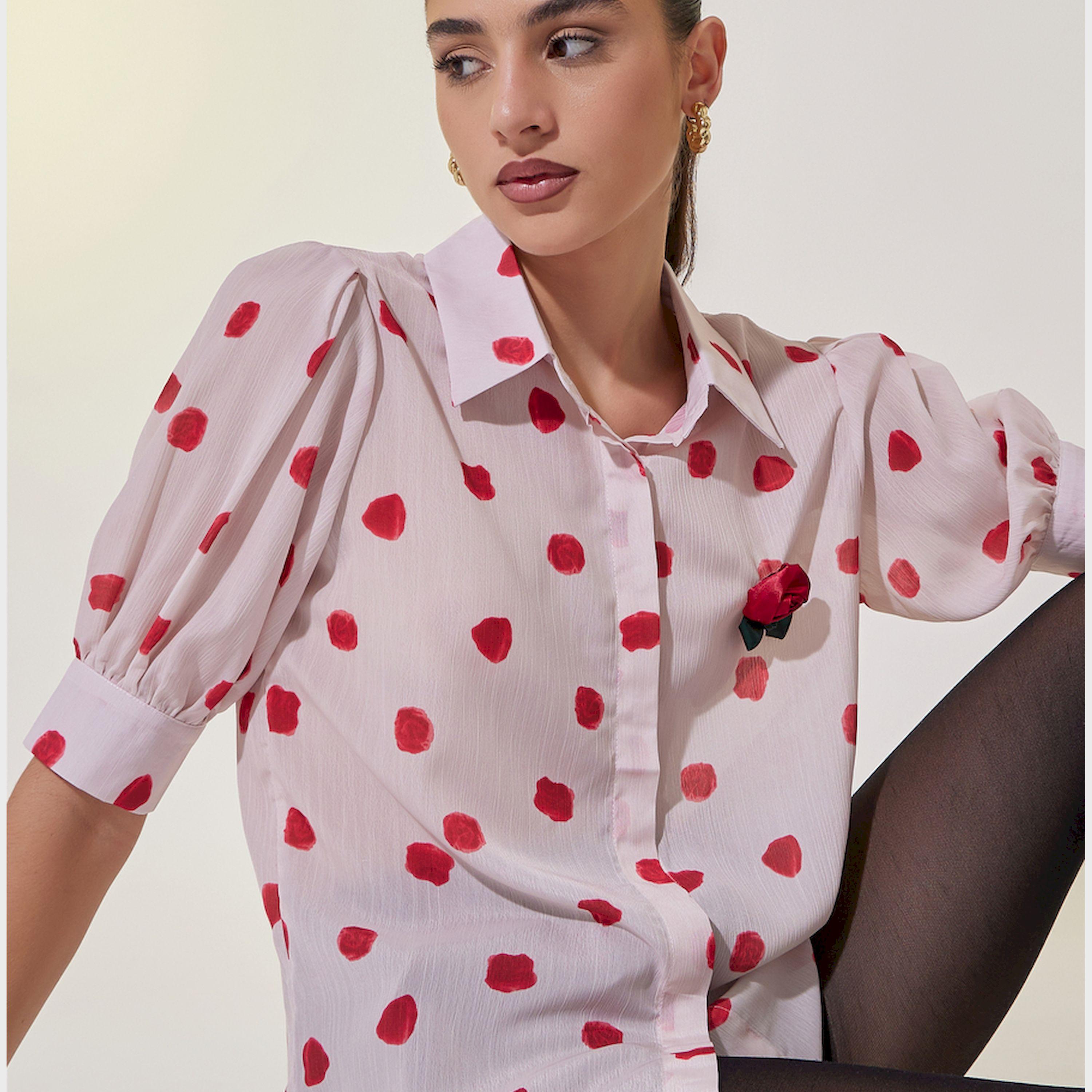 بلوزة بطبعة زهور واكمام منفوخة مع كورساج-women-clothing-shirtsandblouses-shirts-image-2