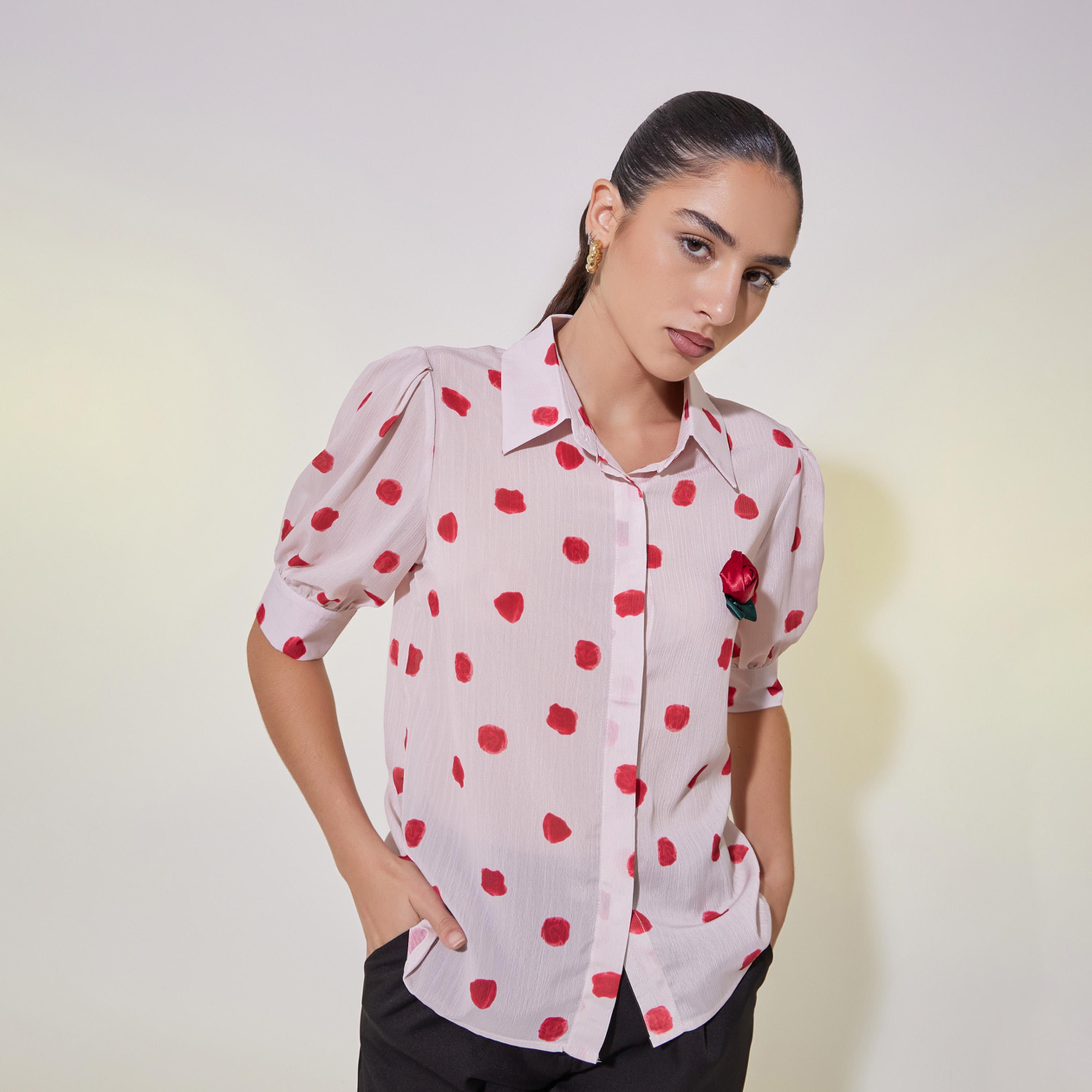 بلوزة بطبعة زهور واكمام منفوخة مع كورساج-women-clothing-shirtsandblouses-shirts-image-3