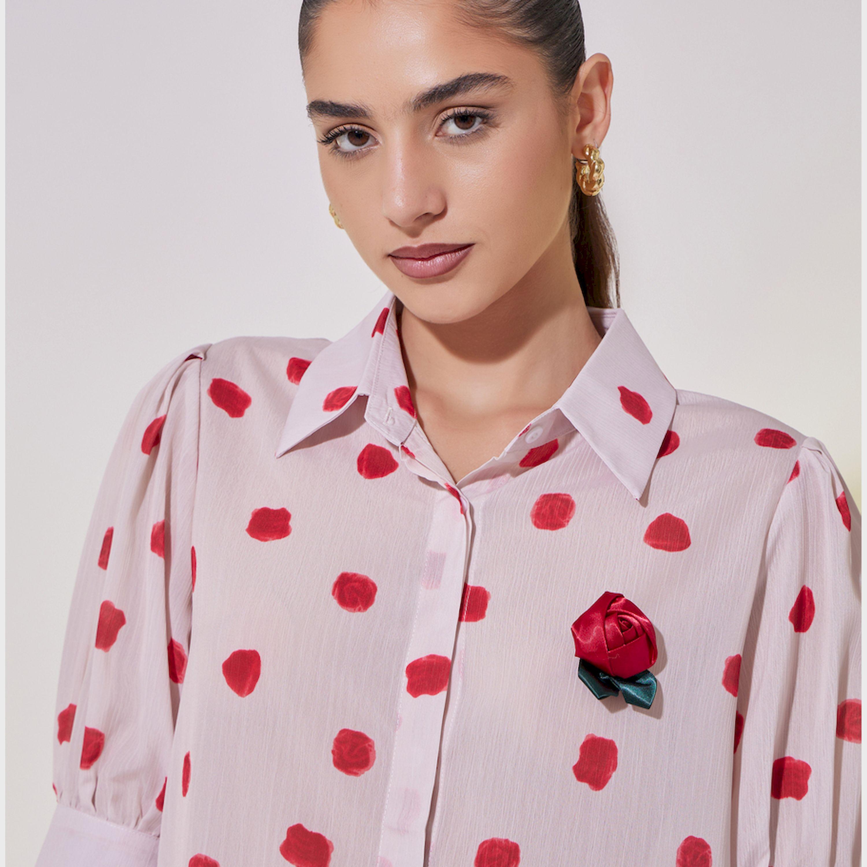 بلوزة بطبعة زهور واكمام منفوخة مع كورساج-women-clothing-shirtsandblouses-shirts-image-5