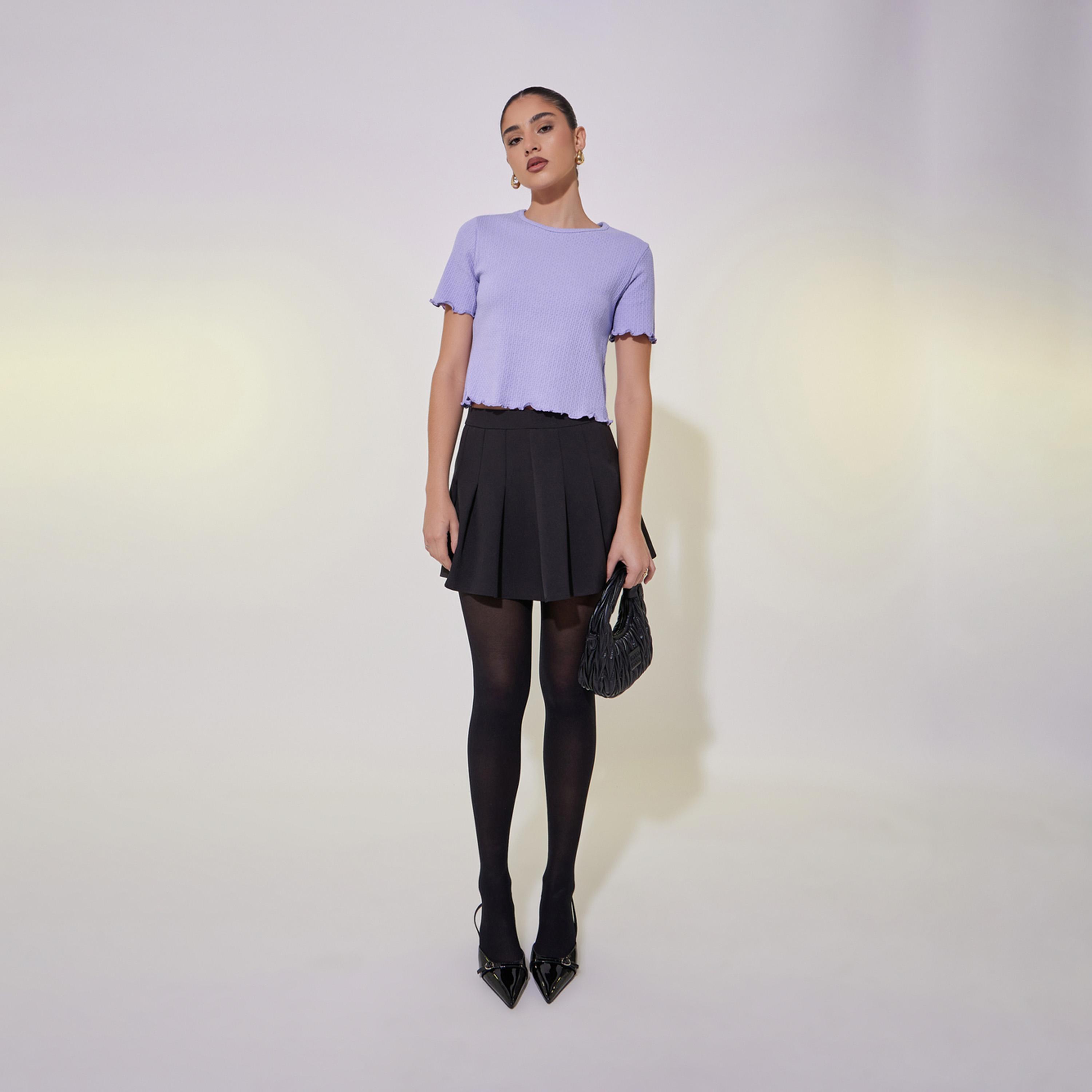 Take Two Textured Lettuce Edge Detail Crop T-Shirt-women-clothing-tshirts-image-3