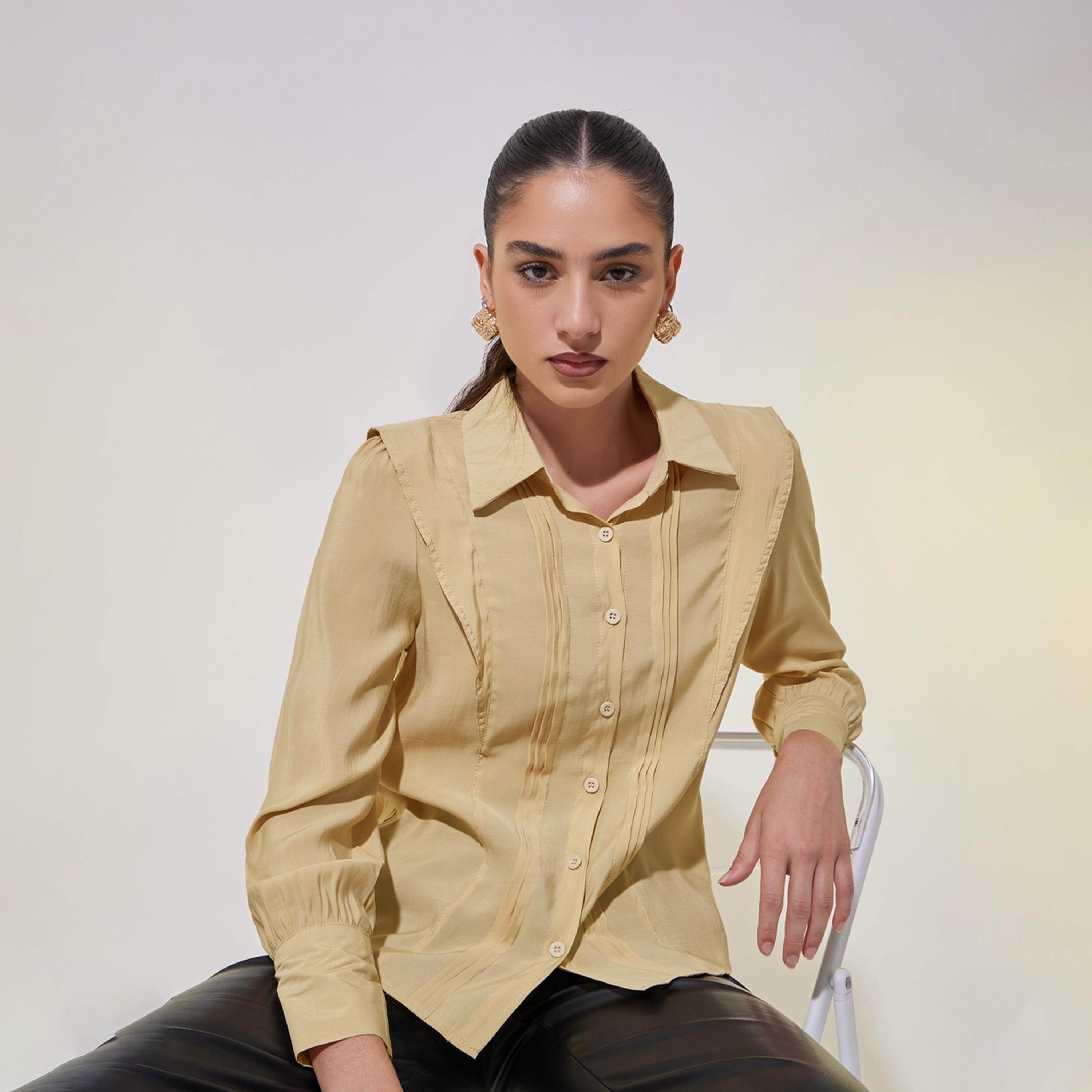 Take Two Pintuck Detail Long Sleeve Regular Fit Shirt-women-clothing-shirtsandblouses-shirts-image-1