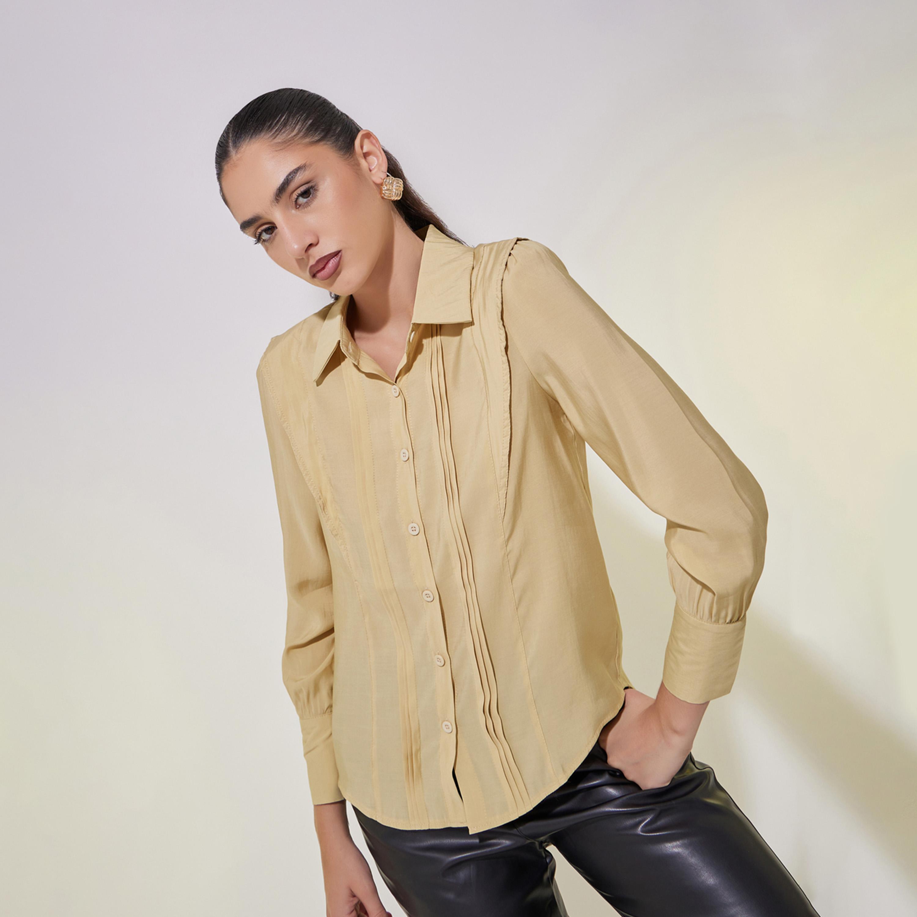بلوزة محزوزة بقصة عادية واكمام طويلة-women-clothing-shirtsandblouses-shirts-image-3