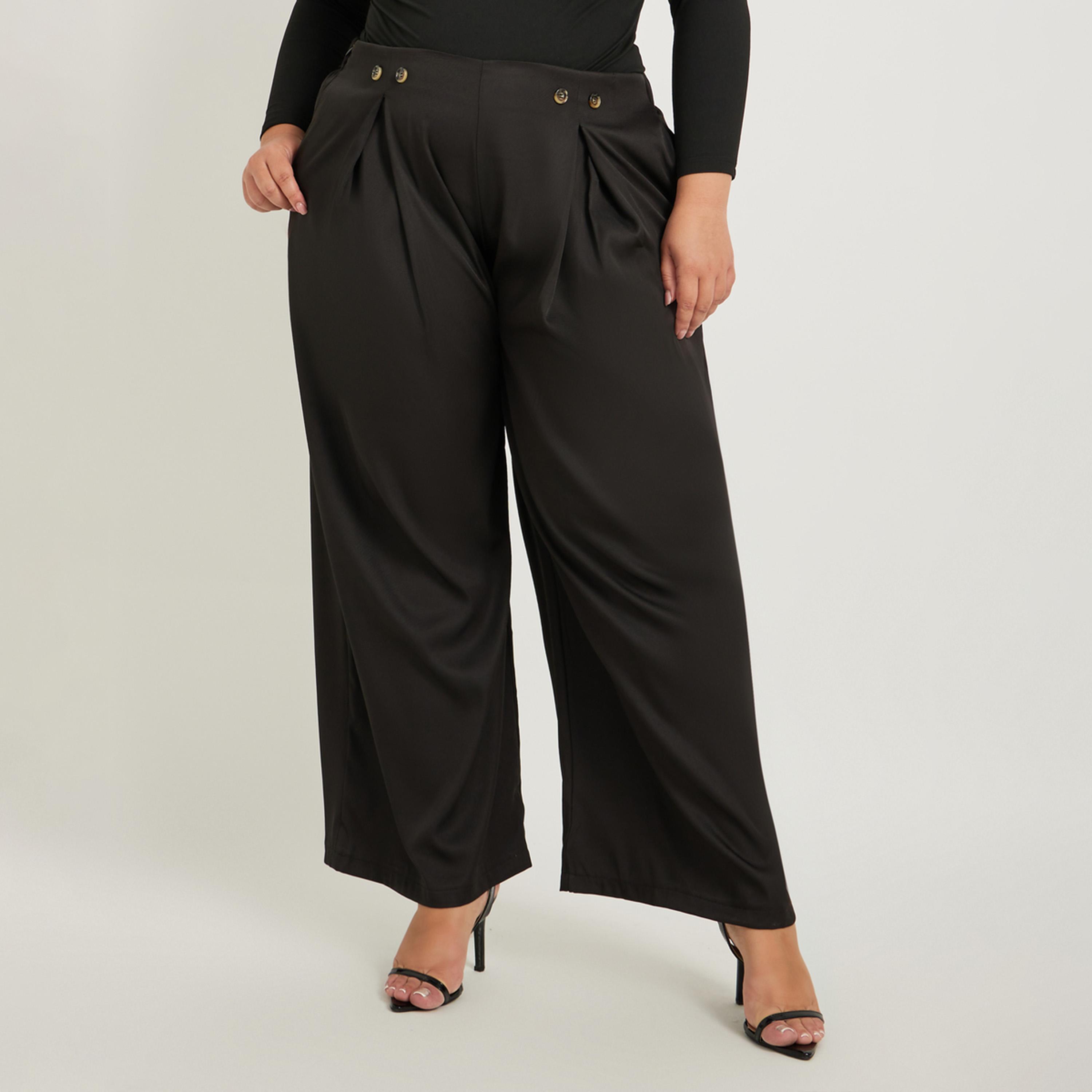 ستايلي - بنطال بمقاس كبير واسع الساق مطوي مع تفاصيل أزرار-women-clothing-bottoms-trousers-image-1