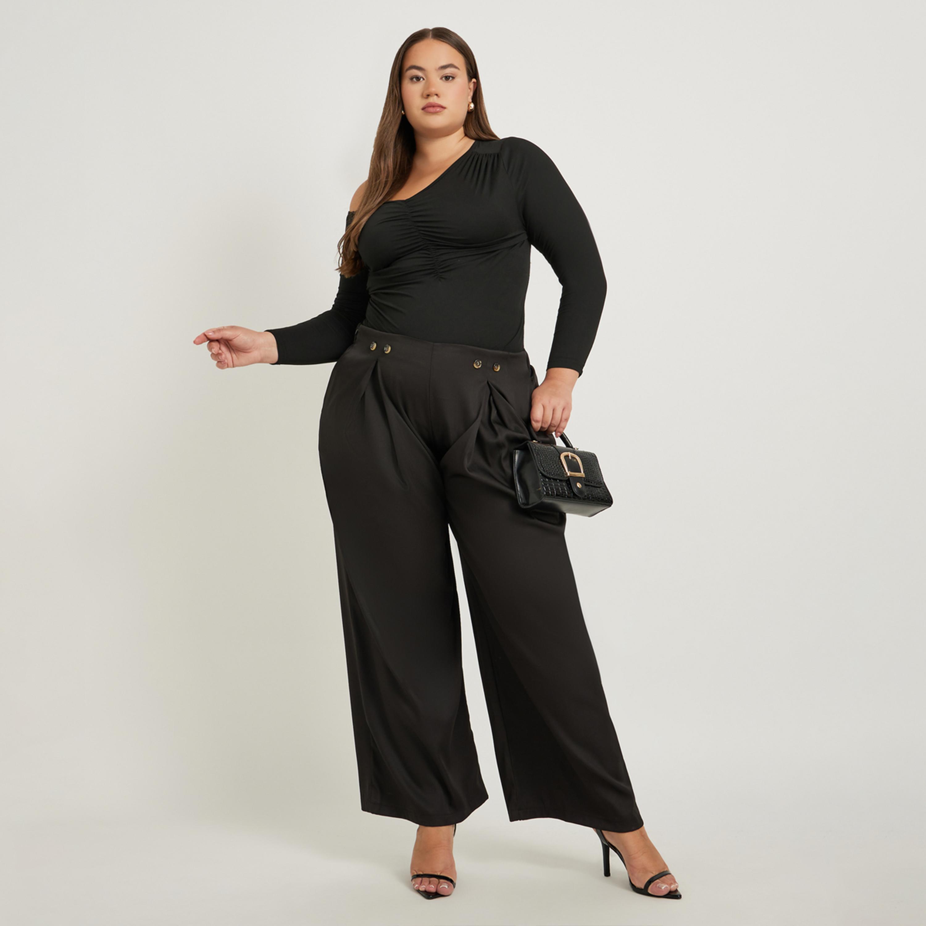 ستايلي - بنطال بمقاس كبير واسع الساق مطوي مع تفاصيل أزرار-women-clothing-bottoms-trousers-image-2