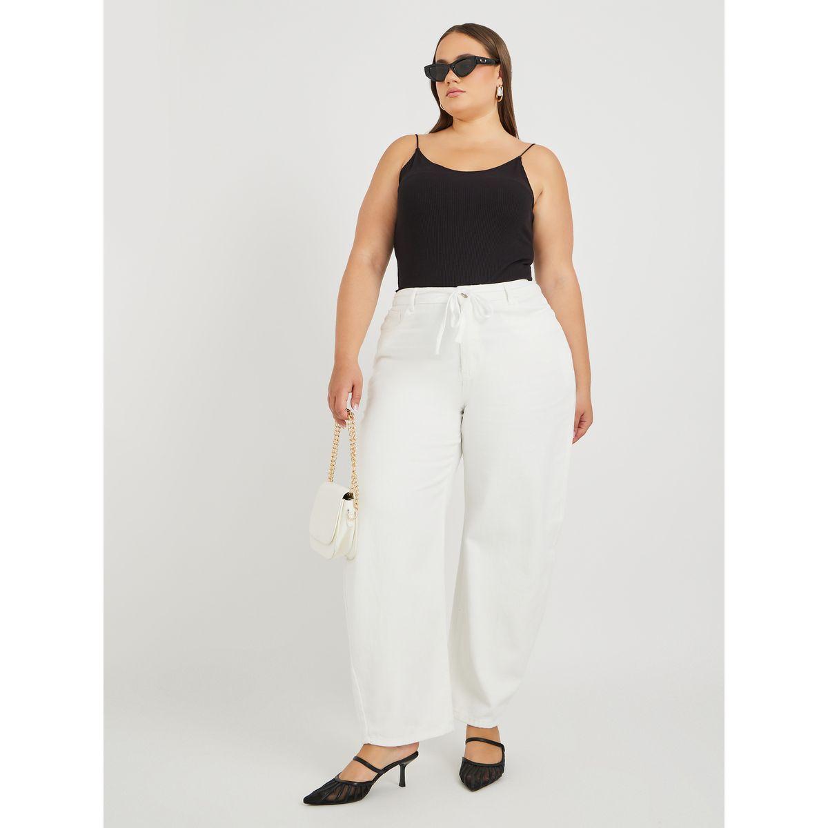 جوغر دنيم بمقاس كبير وخصر عالي مع أربطة-women-clothing-bottoms-jeans-image-1