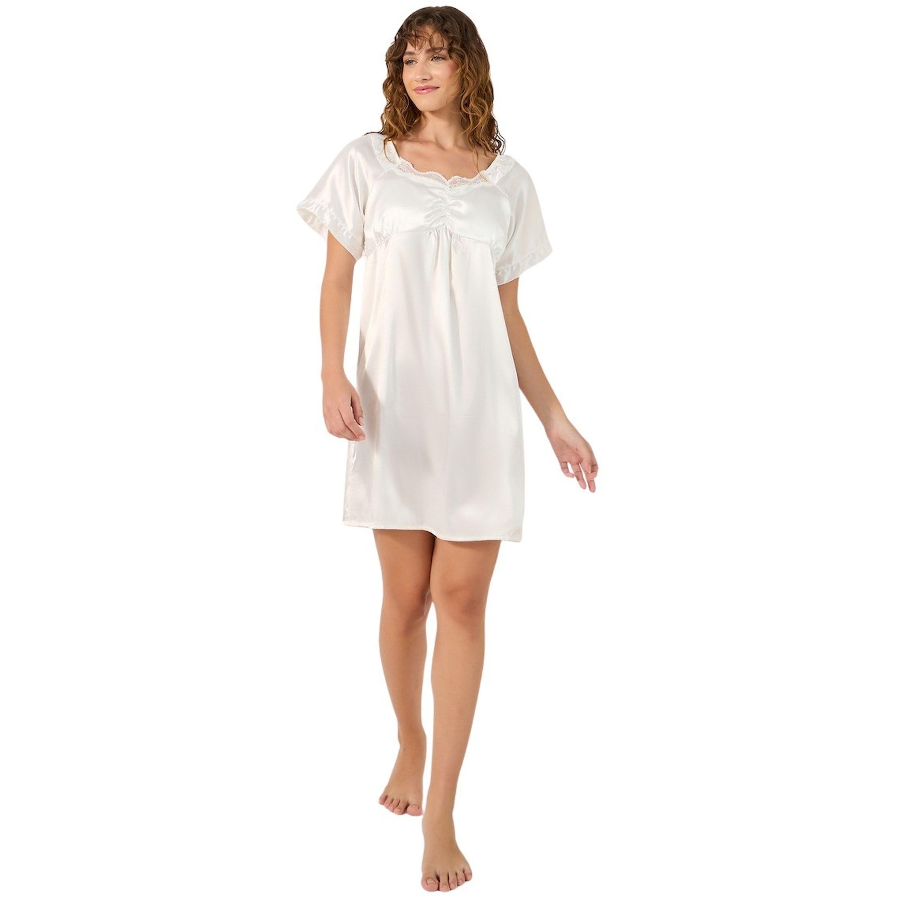Styli Satin Lace Trim Gathered Detail Night Dress-women-clothing-nightwear-nighties-image-2