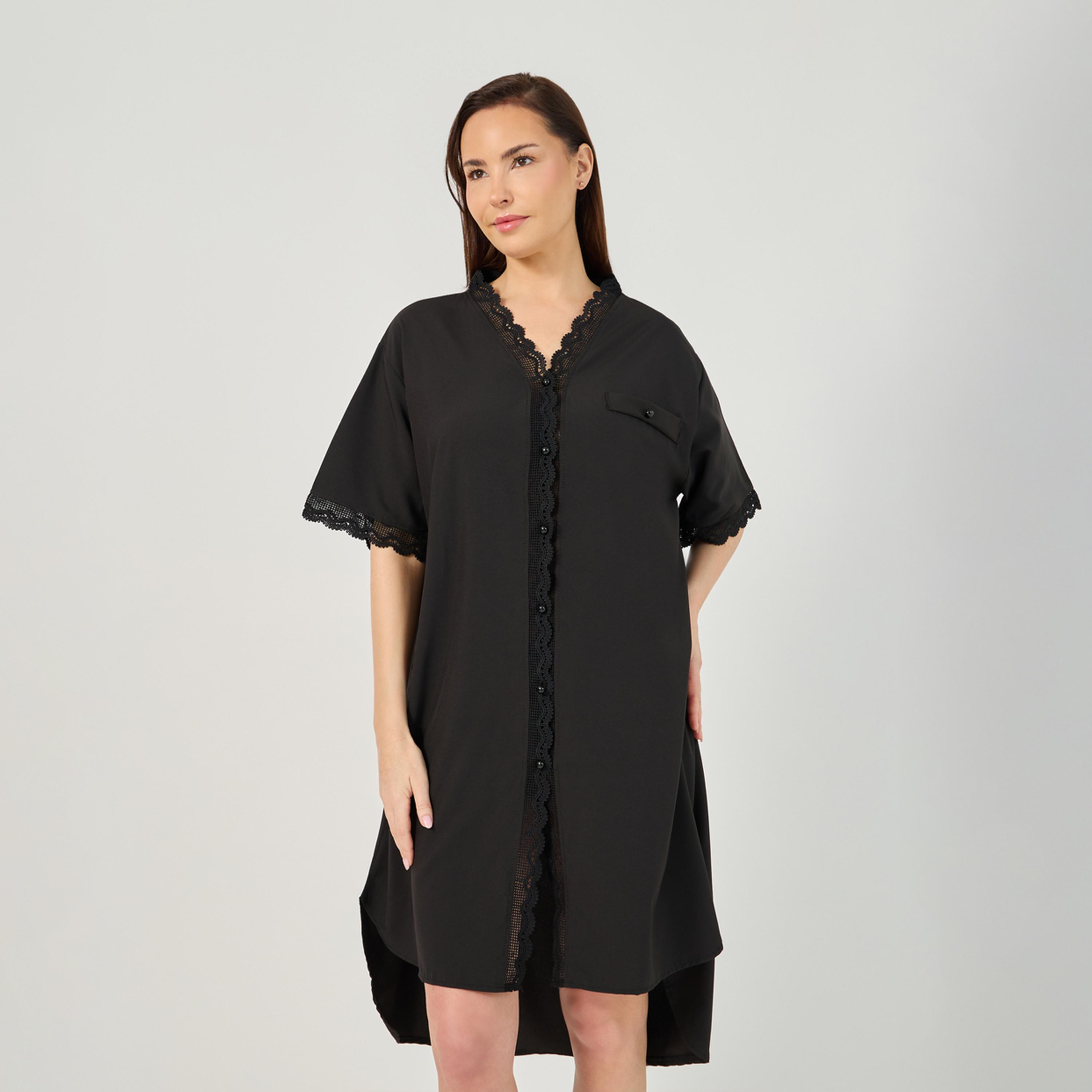 Styli Scallop Lace Trim And Button Detail Nightshirt-women-clothing-nightwear-nighties-image-2