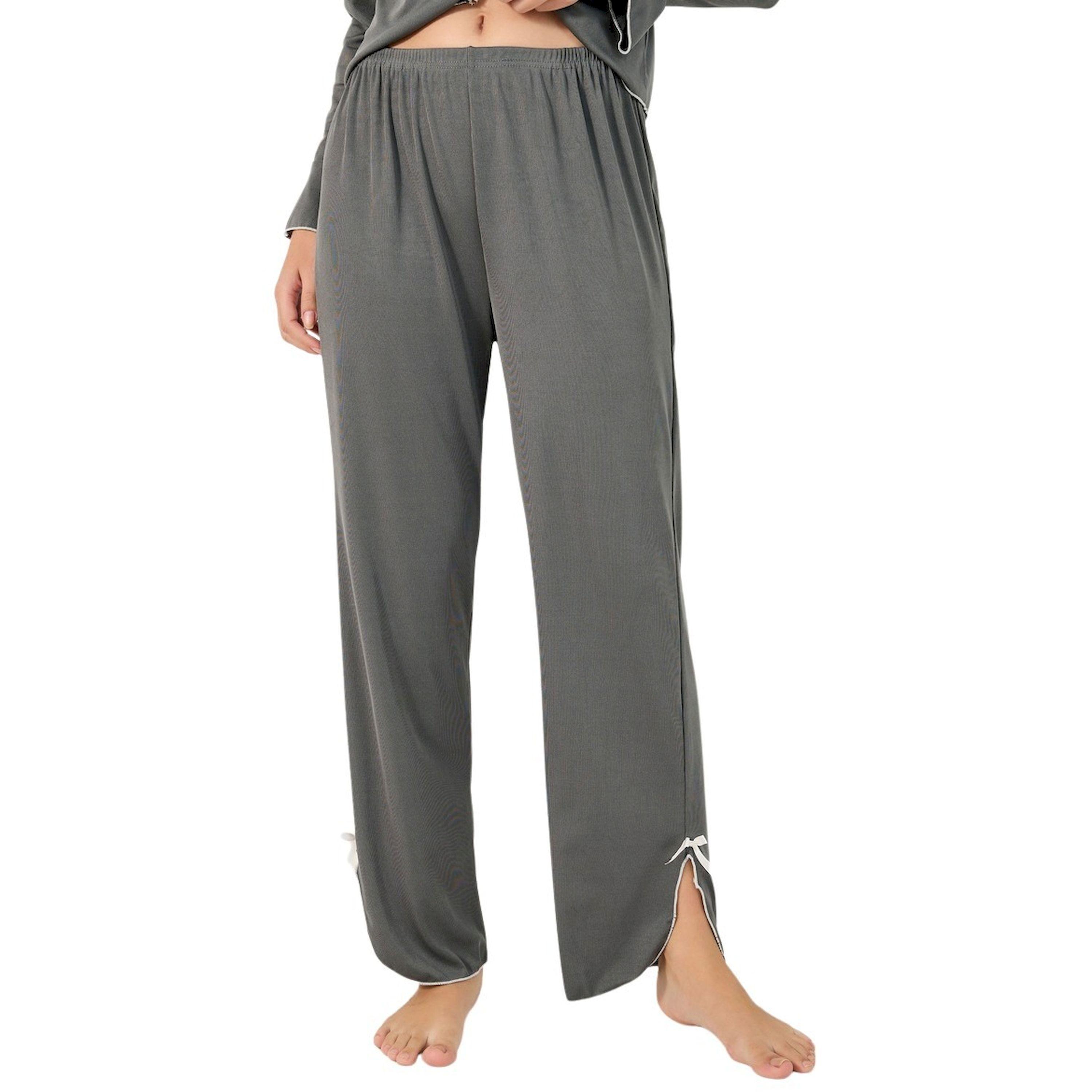Styli Solid Lettuce Edge Hem Button Front Top and Pyjama Pants Set with Bow Detail-women-clothing-nightwear-pyjamas-longsets-image-5