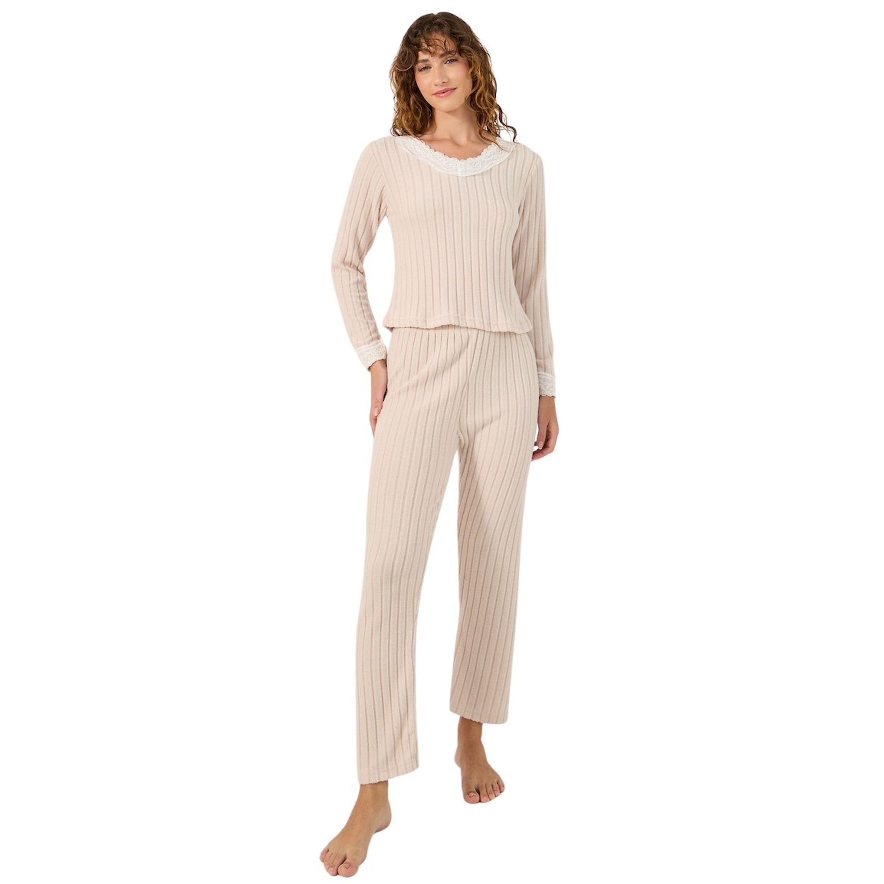 Styli Ribbed Brushed Lace Trim Top and Pyjama Pants Set-women-clothing-nightwear-pyjamas-longsets-image-1