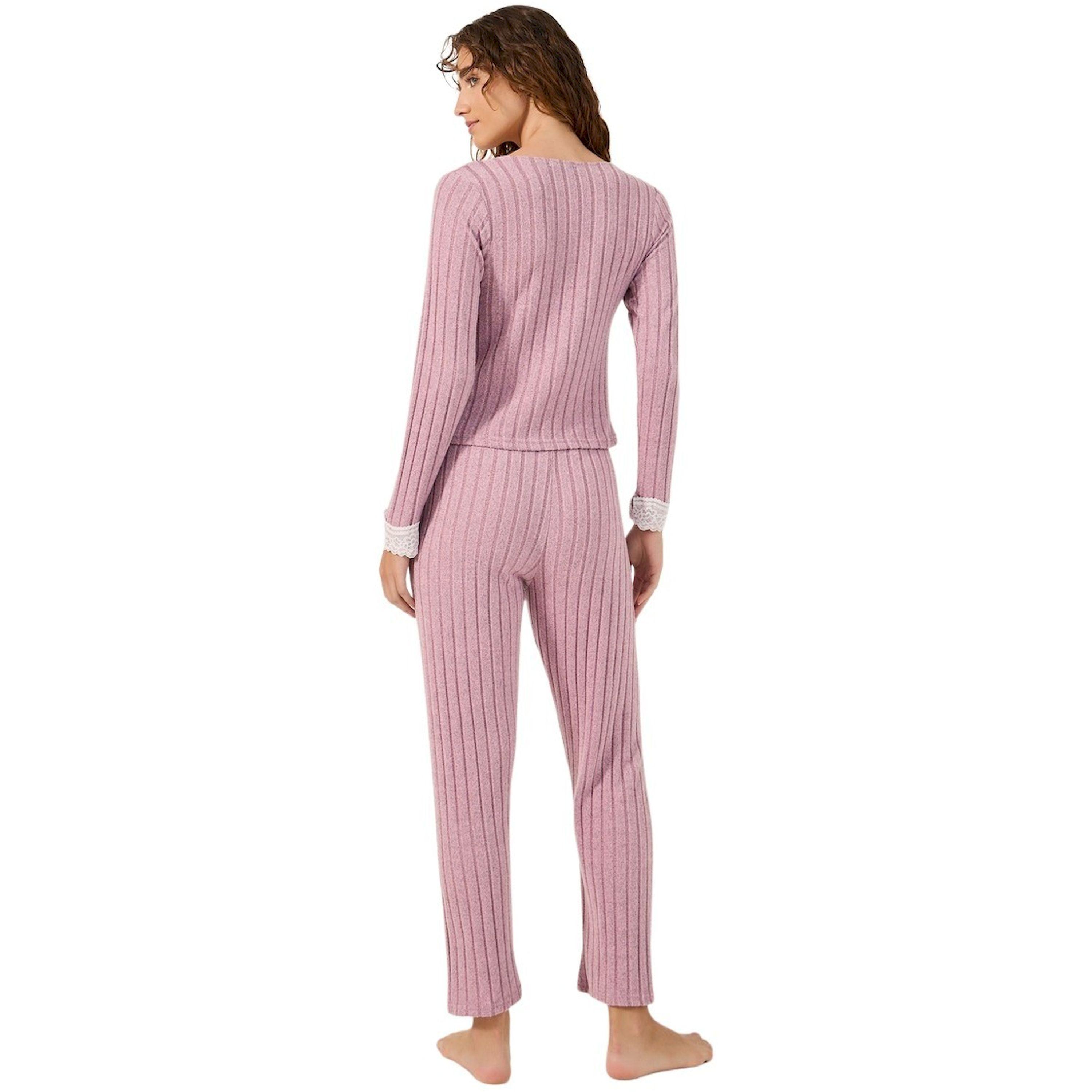 ستايلي - طقم بيجاما ، توب مضلع بحواف من الدانتيل وبنطال بيجاما-women-clothing-nightwear-pyjamas-longsets-image-5
