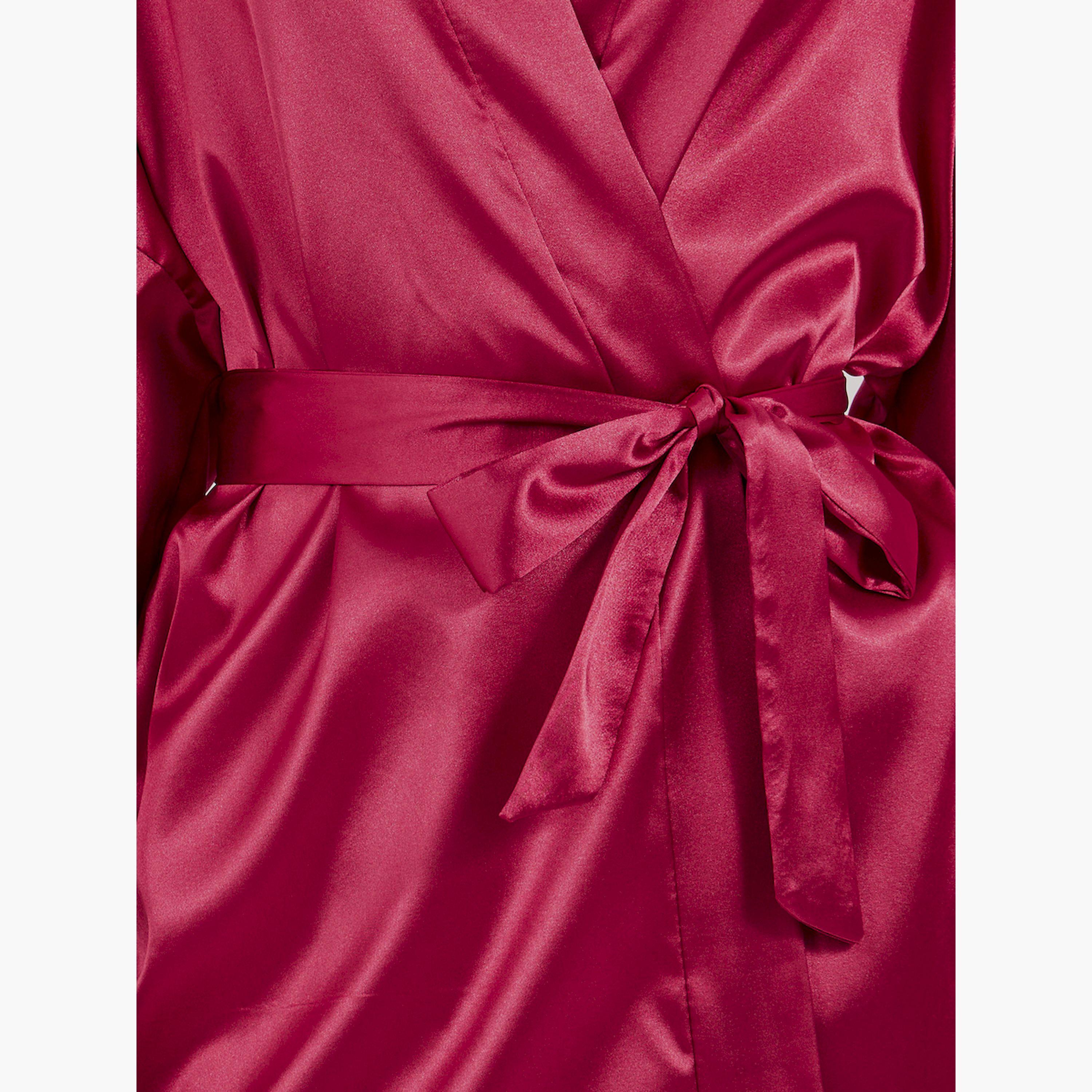 ستايلي -  طقم كيمونو وبيجاما برباط خصر من الساتان-women-clothing-nightwear-pyjamas-longsets-image-3