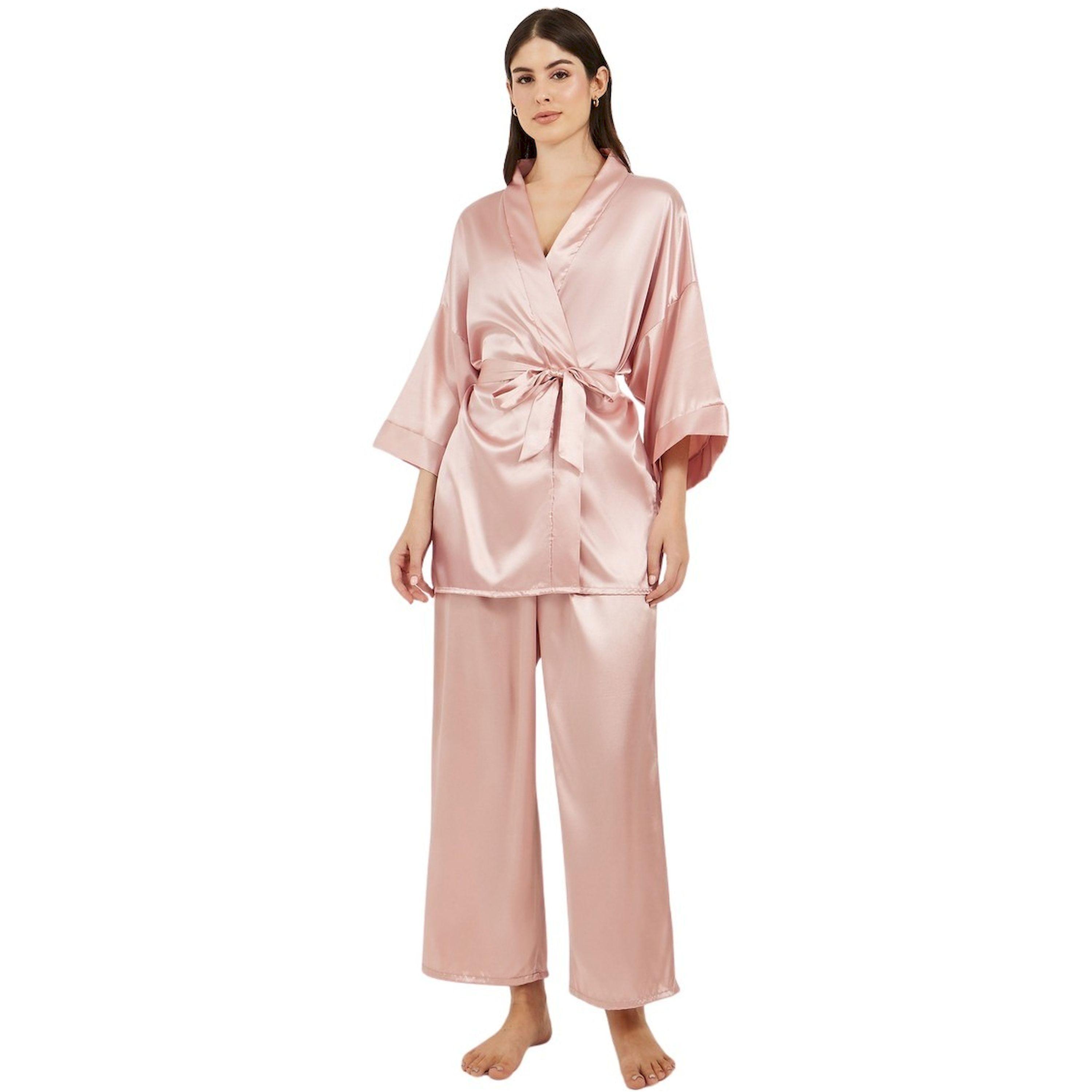 ستايلي -  طقم كيمونو وبيجاما برباط خصر من الساتان-women-clothing-nightwear-pyjamas-longsets-image-1
