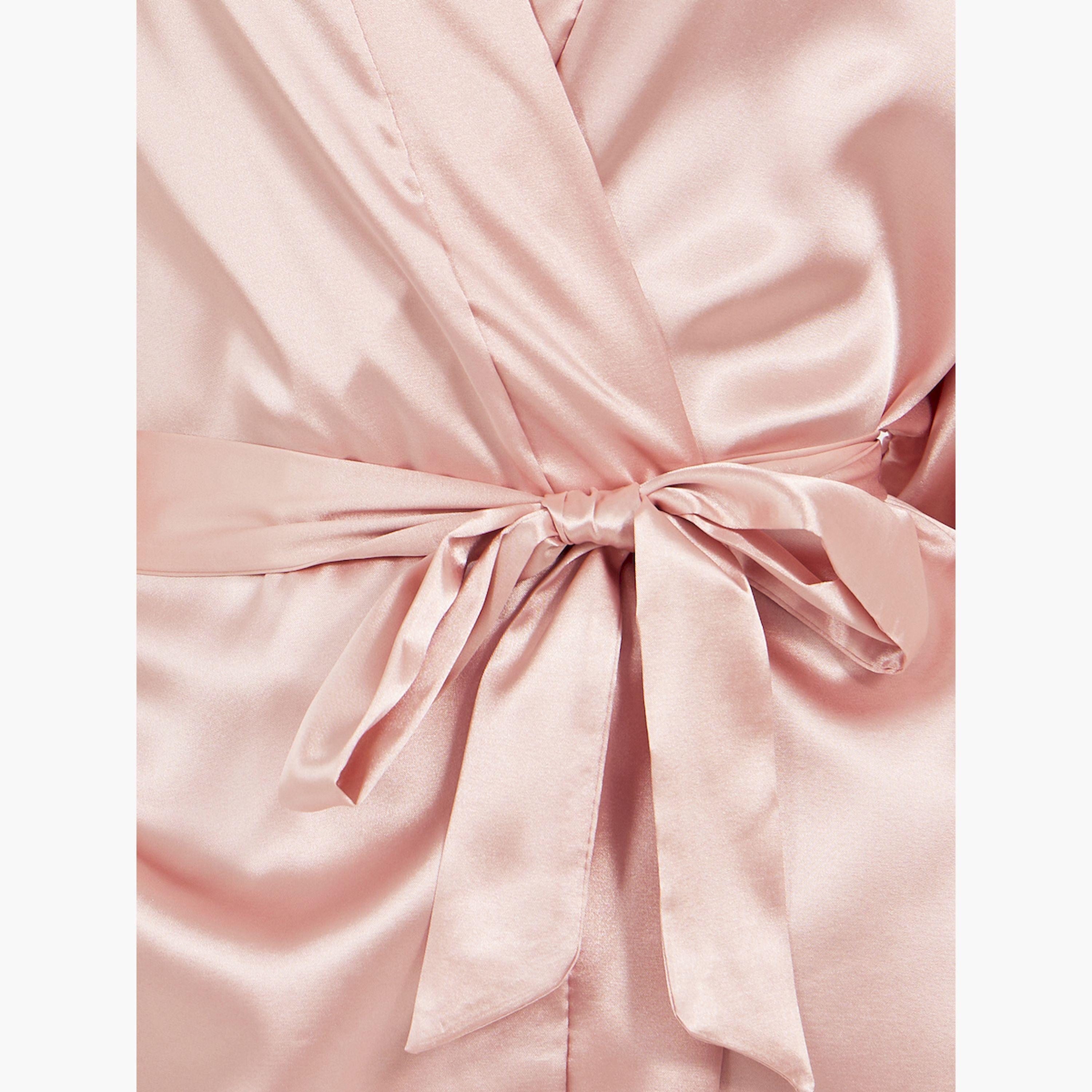 ستايلي -  طقم كيمونو وبيجاما برباط خصر من الساتان-women-clothing-nightwear-pyjamas-longsets-image-3