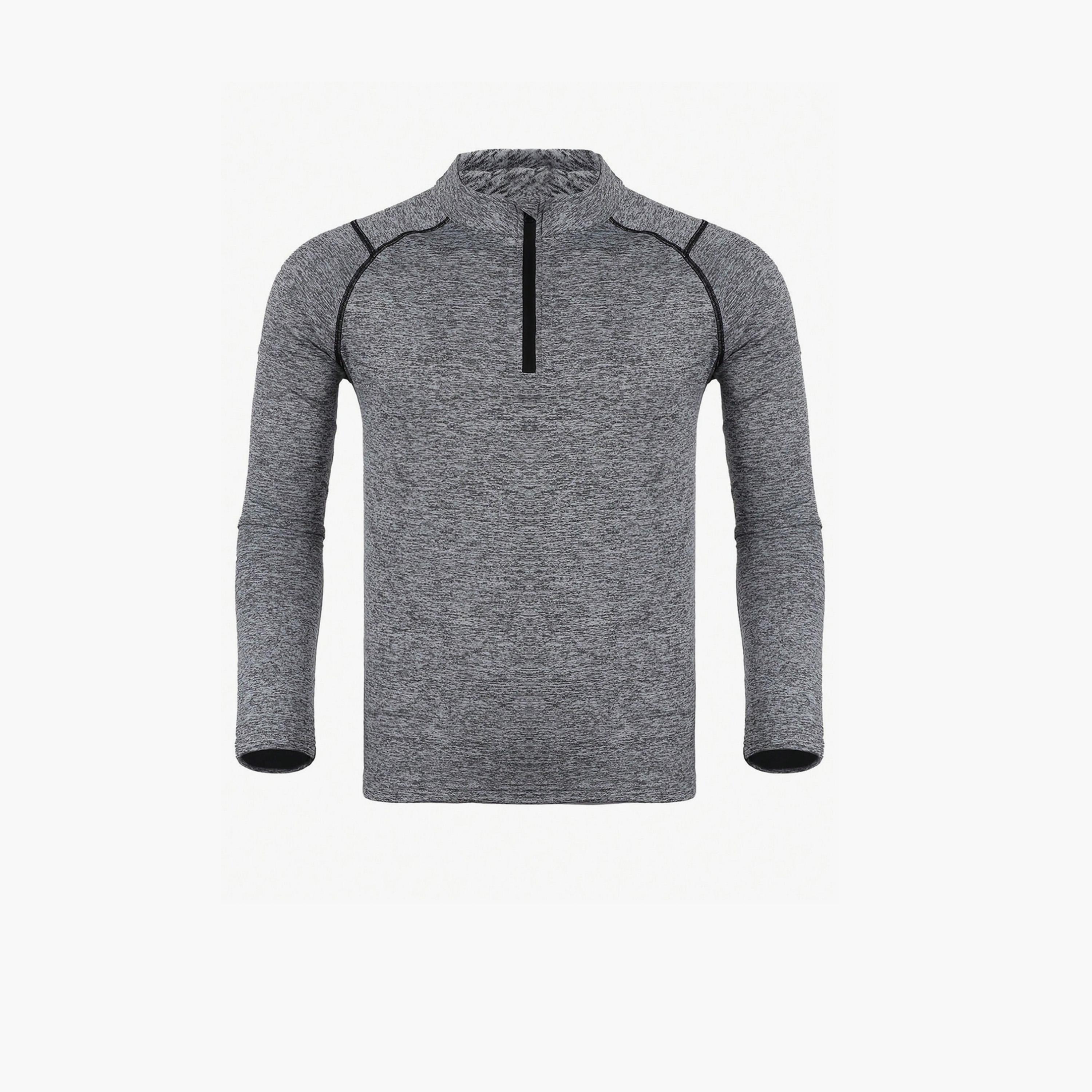 Take Two Grey Long Sleeve Half-Zipped T-Shirt-men-clothing-sportswearandactivewear-hoodiesandsweatshirts-image-1