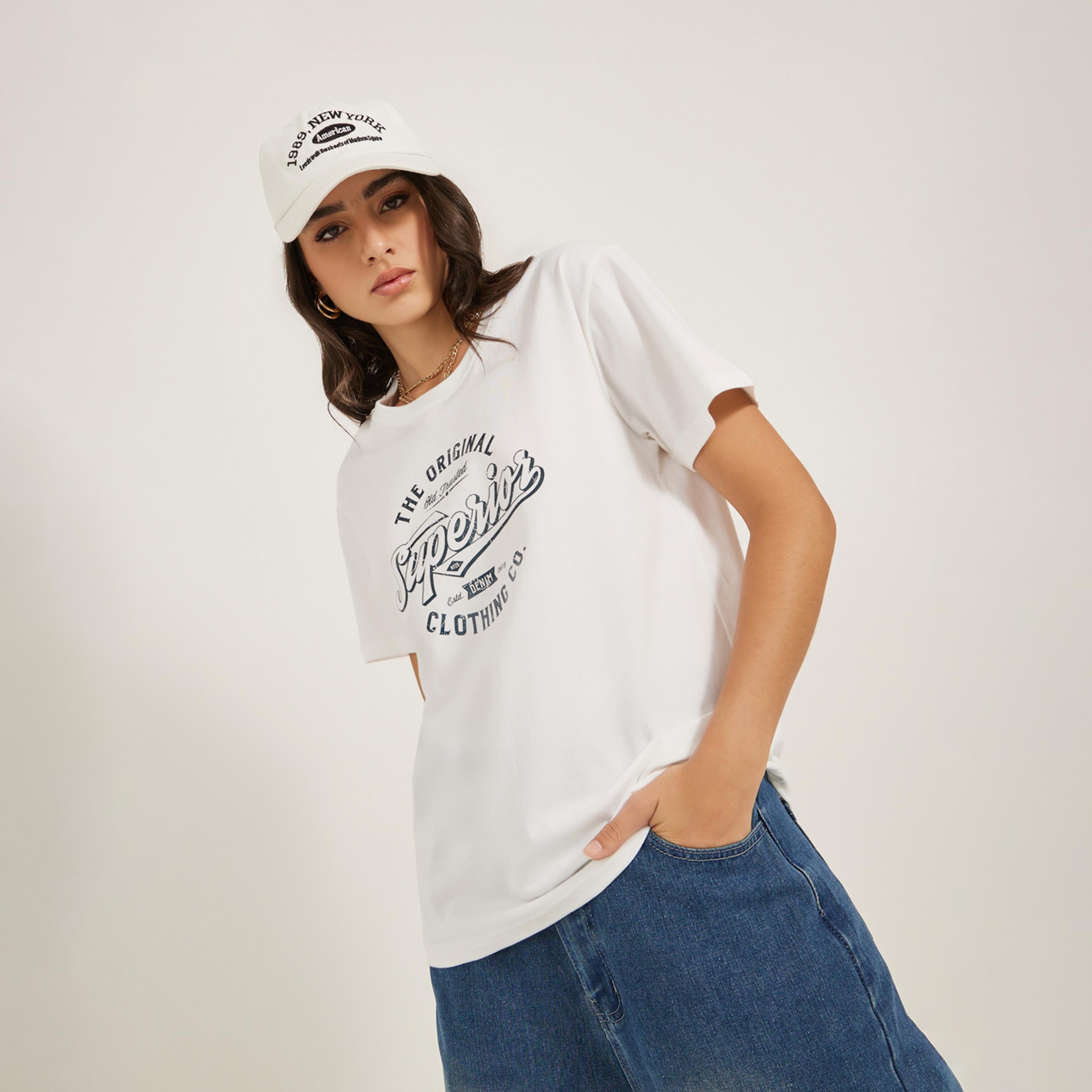 Styli Slogan Print Round Neck Oversized T-Shirt-women-clothing-tshirts-image-3