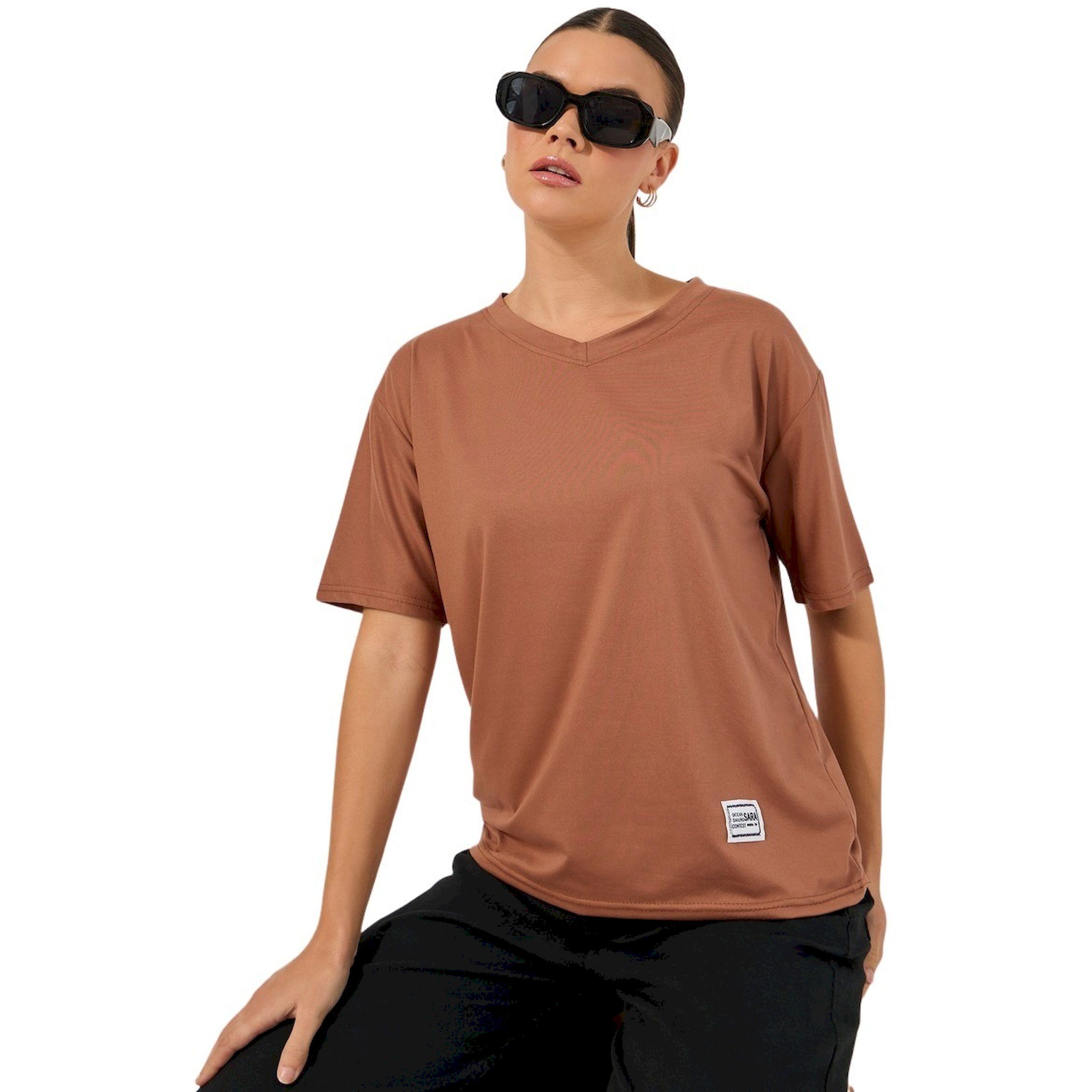ستايلي - تي شيرت محبوك بأكمام قصيرة وياقة V-women-clothing-tshirts-image-1