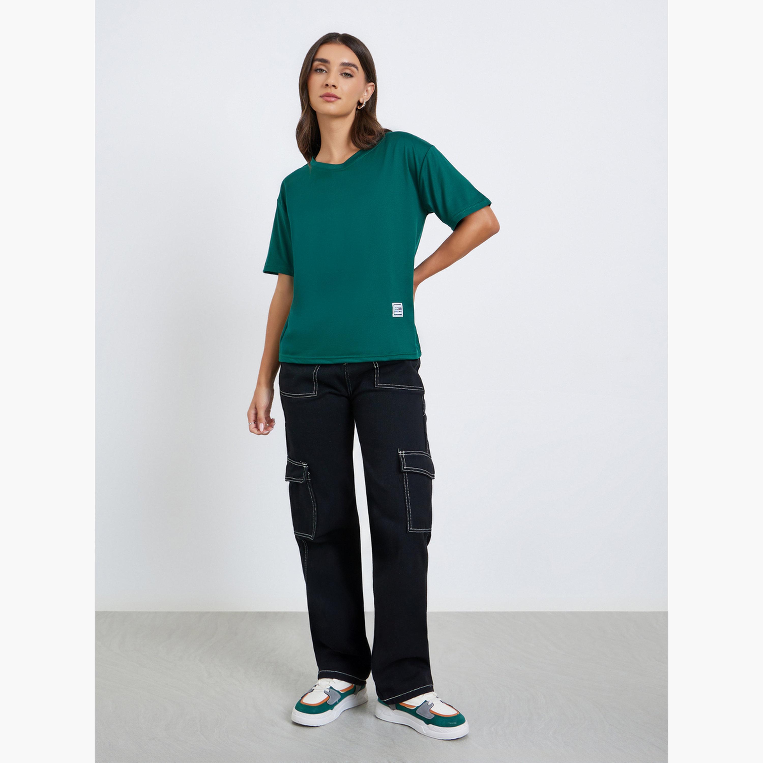 Styli Short Sleeve Vneck Plain Regular T-shirt-women-clothing-tshirts-image-2