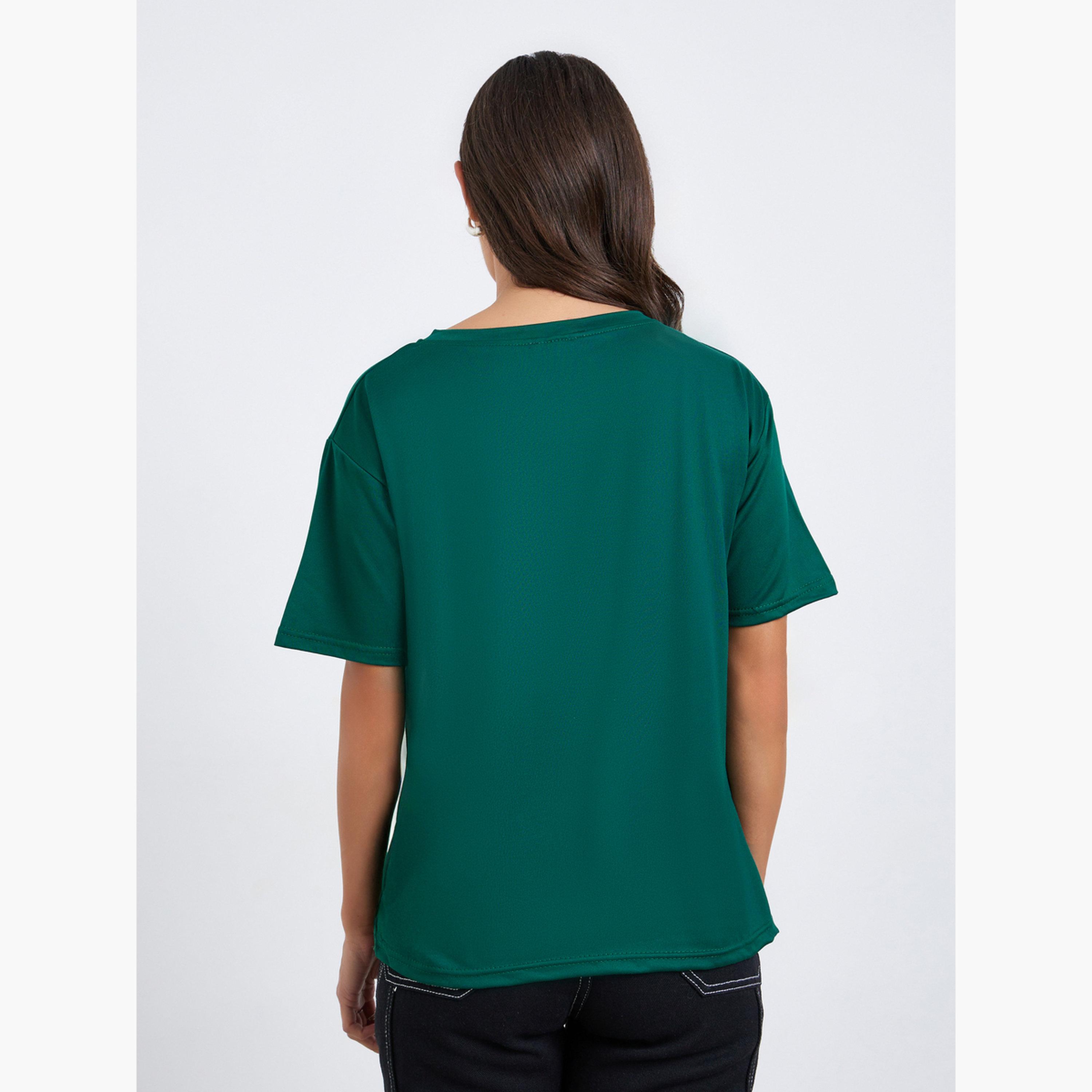 Styli Short Sleeve Vneck Plain Regular T-shirt-women-clothing-tshirts-image-4
