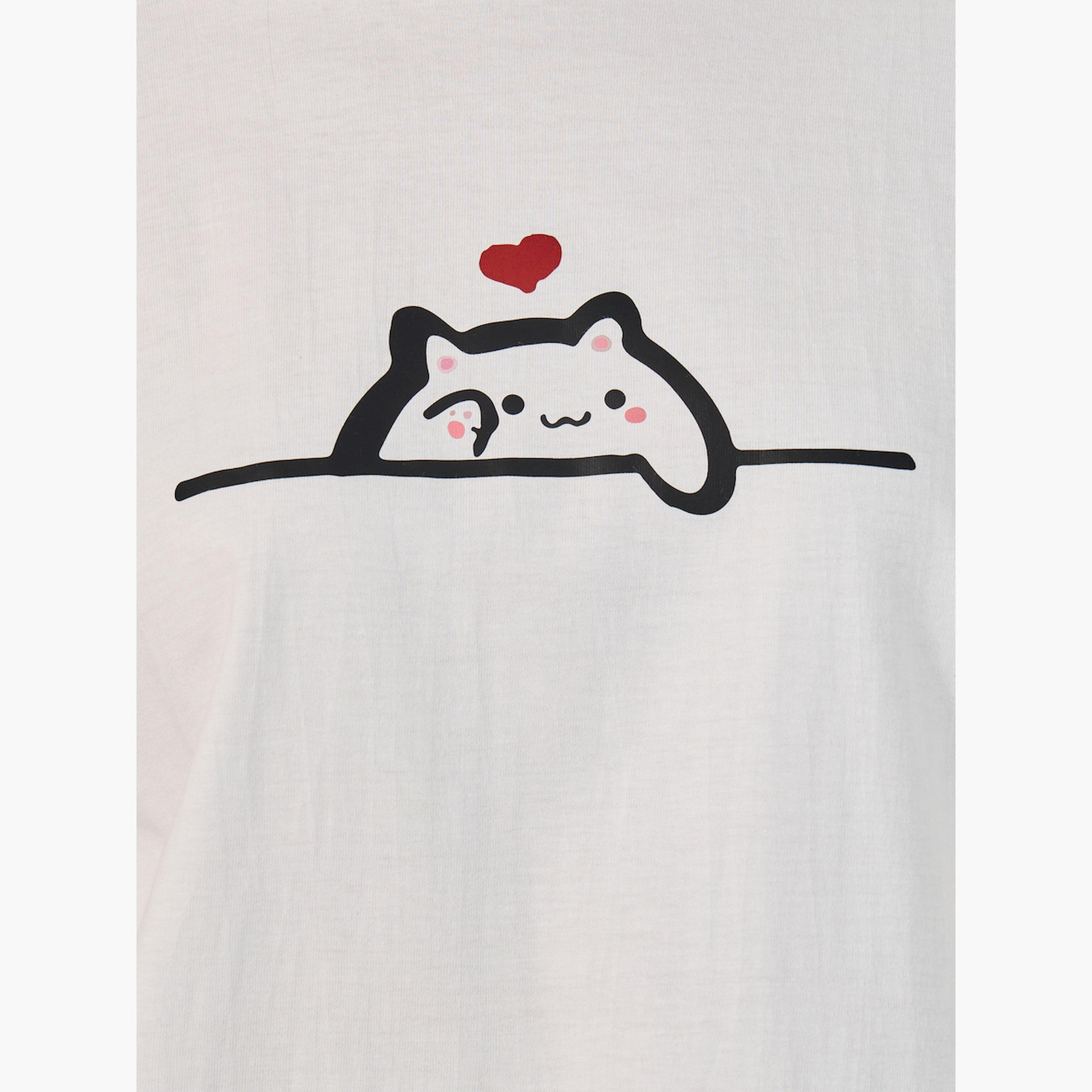 Styli Oversized Short Sleeve Cat Graphic Round Neck T-shirt-women-clothing-tshirts-image-4