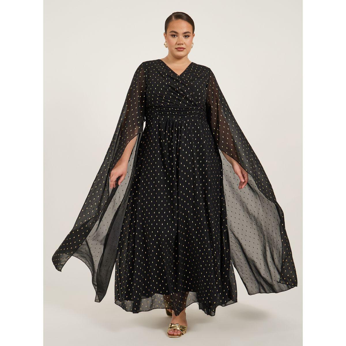 Styli Plus Size Cape Sleeve Pleated Maxi Dress-women-clothing-dresses-image-1