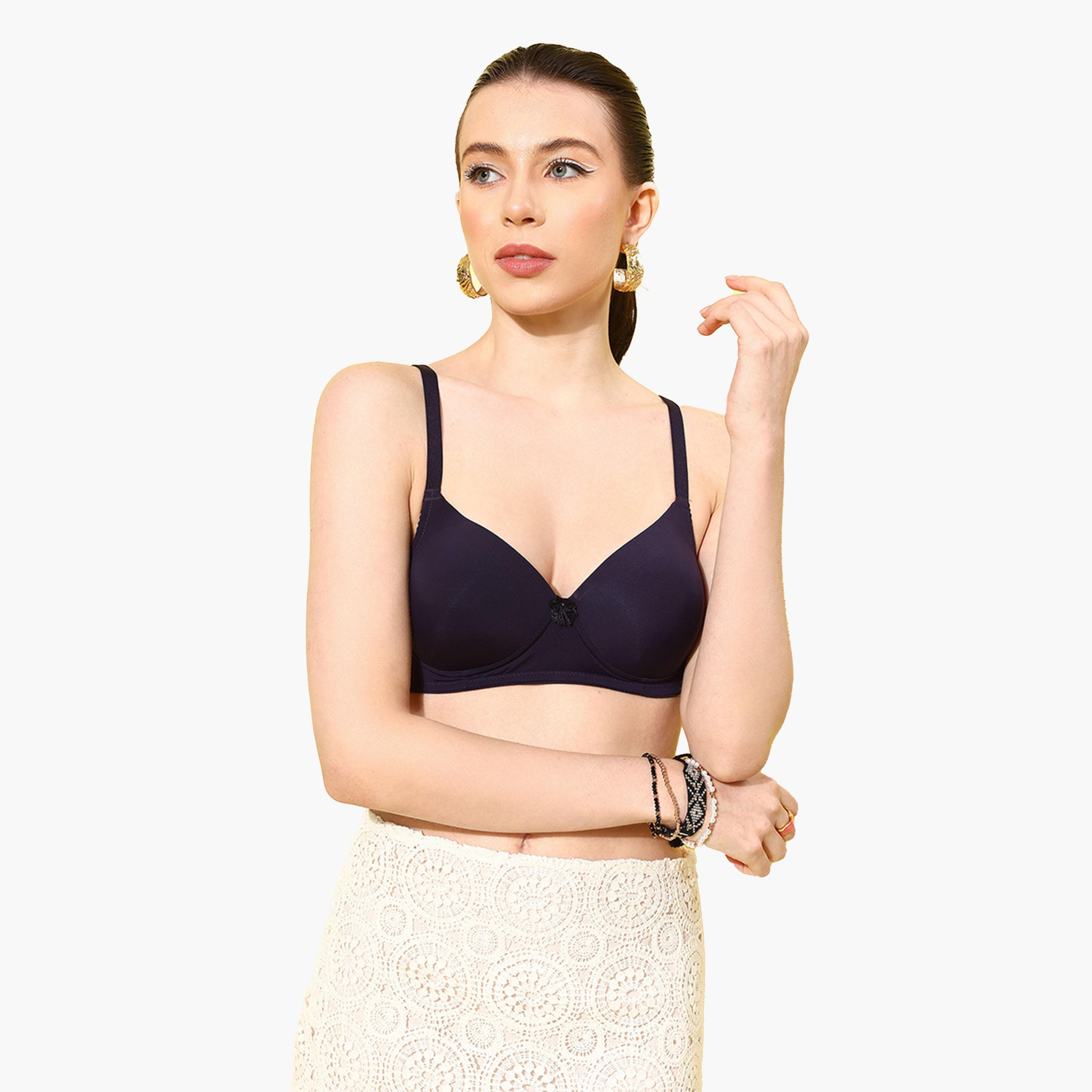 ليدينغ ليدي × ستايلي - طقم قطعتين - حمالة صدر تي شيرت مبطنة سادة بدون أسلاك-women-clothing-lingerie-bras-image-2
