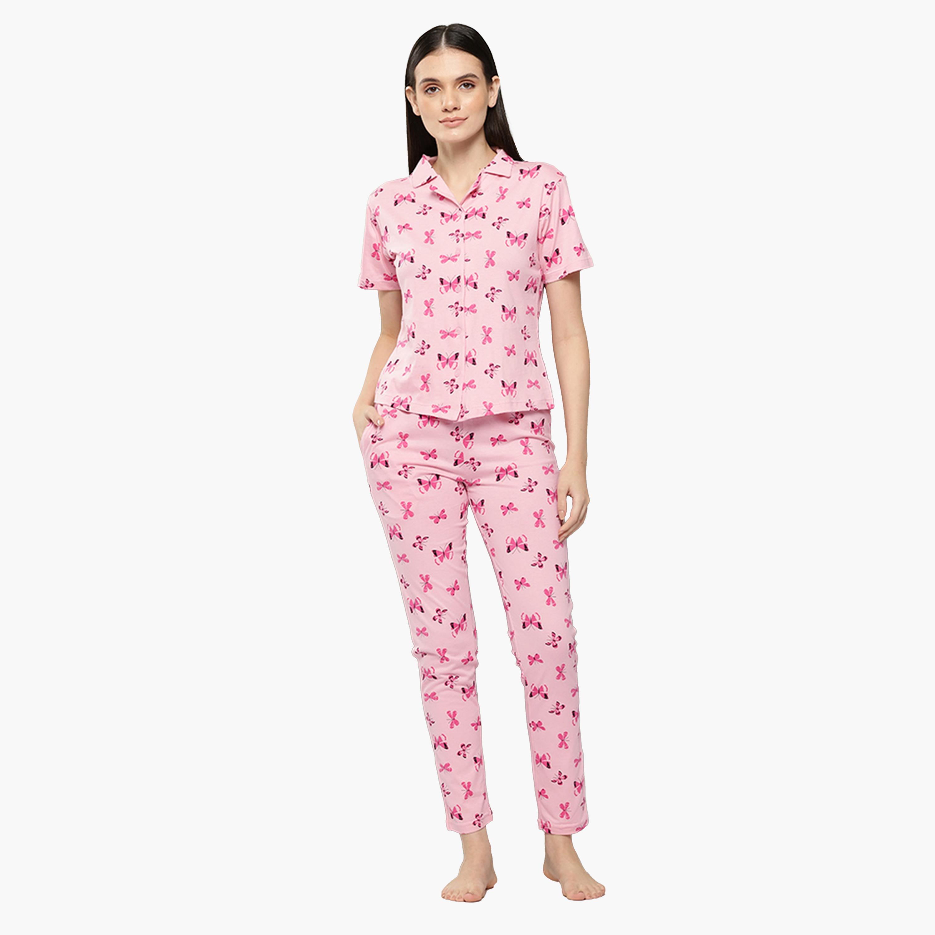 Leading Lady X Styli Butterfly Print Cotton Shirt and Pyjama Set-women-clothing-nightwear-pyjamas-longsets-image-1