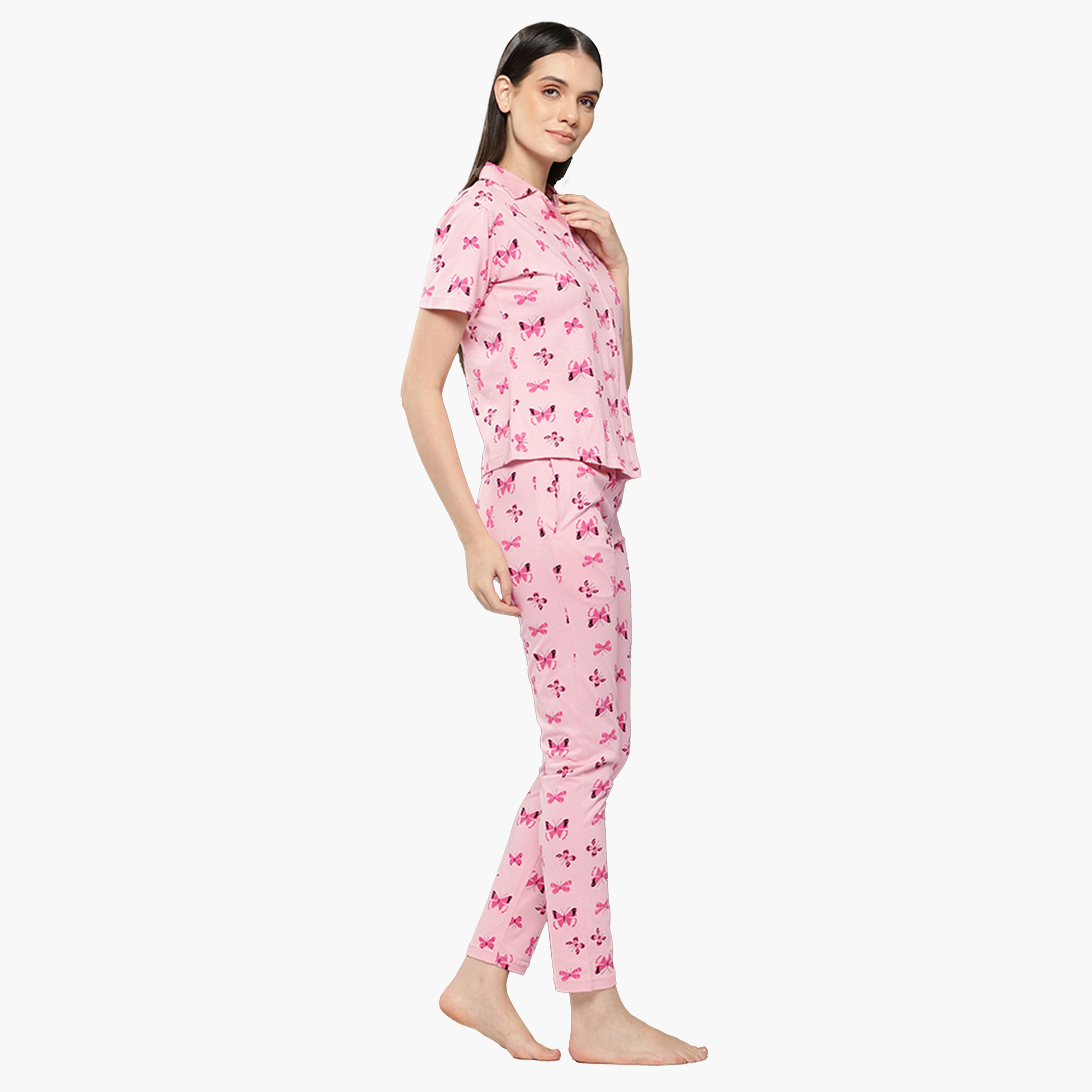 Leading Lady X Styli Butterfly Print Cotton Shirt and Pyjama Set-women-clothing-nightwear-pyjamas-longsets-image-2
