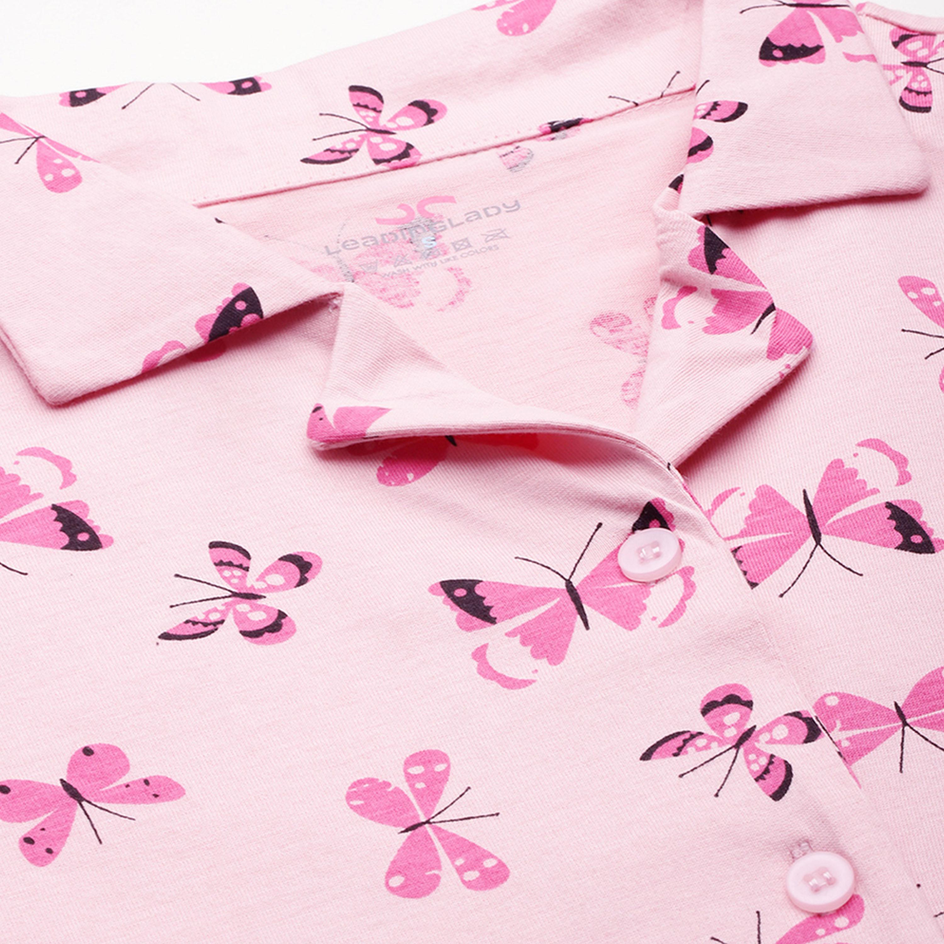 Leading Lady X Styli Butterfly Print Cotton Shirt and Pyjama Set-women-clothing-nightwear-pyjamas-longsets-image-4