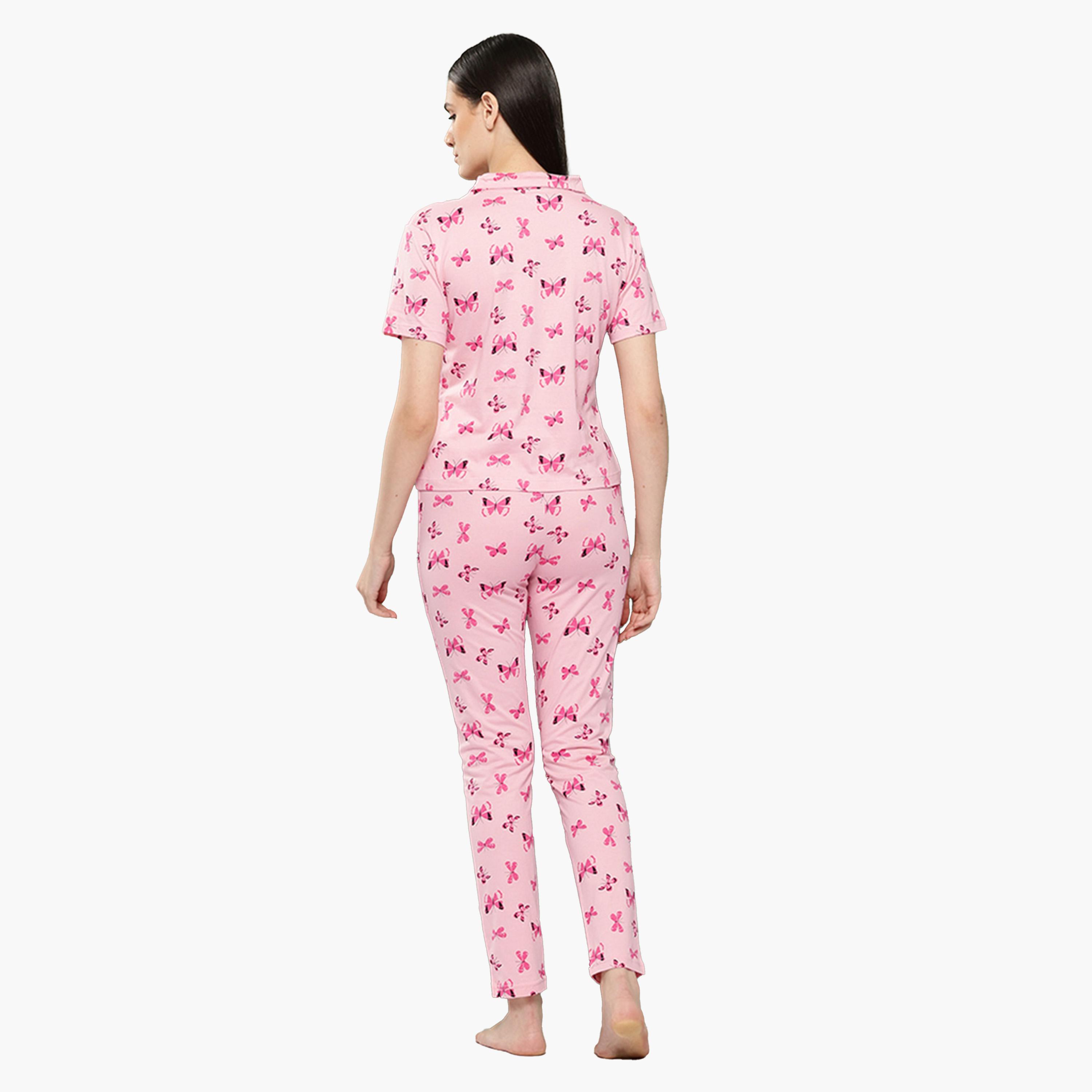 Leading Lady X Styli Butterfly Print Cotton Shirt and Pyjama Set-women-clothing-nightwear-pyjamas-longsets-image-5