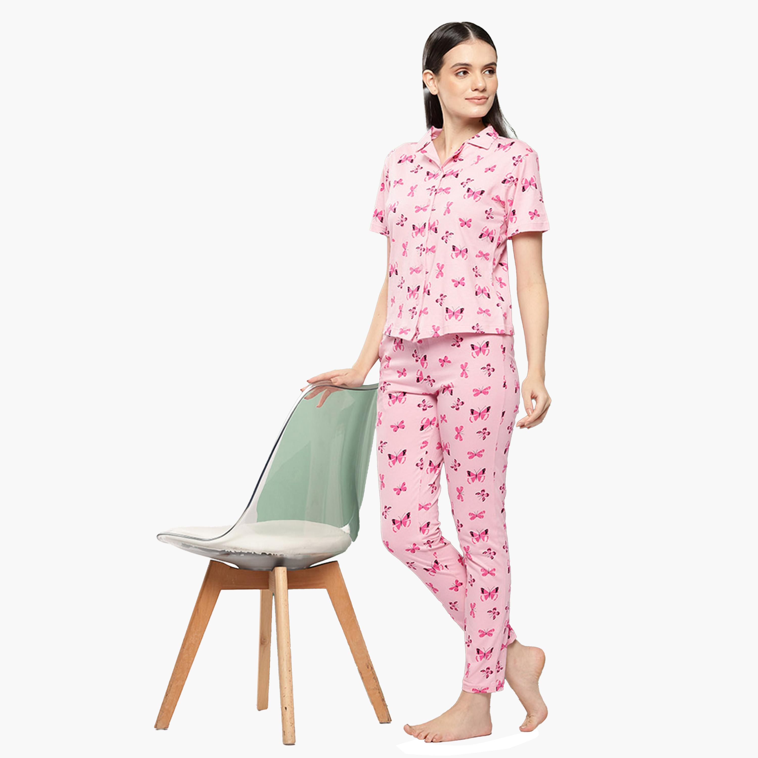 Leading Lady X Styli Butterfly Print Cotton Shirt and Pyjama Set-women-clothing-nightwear-pyjamas-longsets-image-6