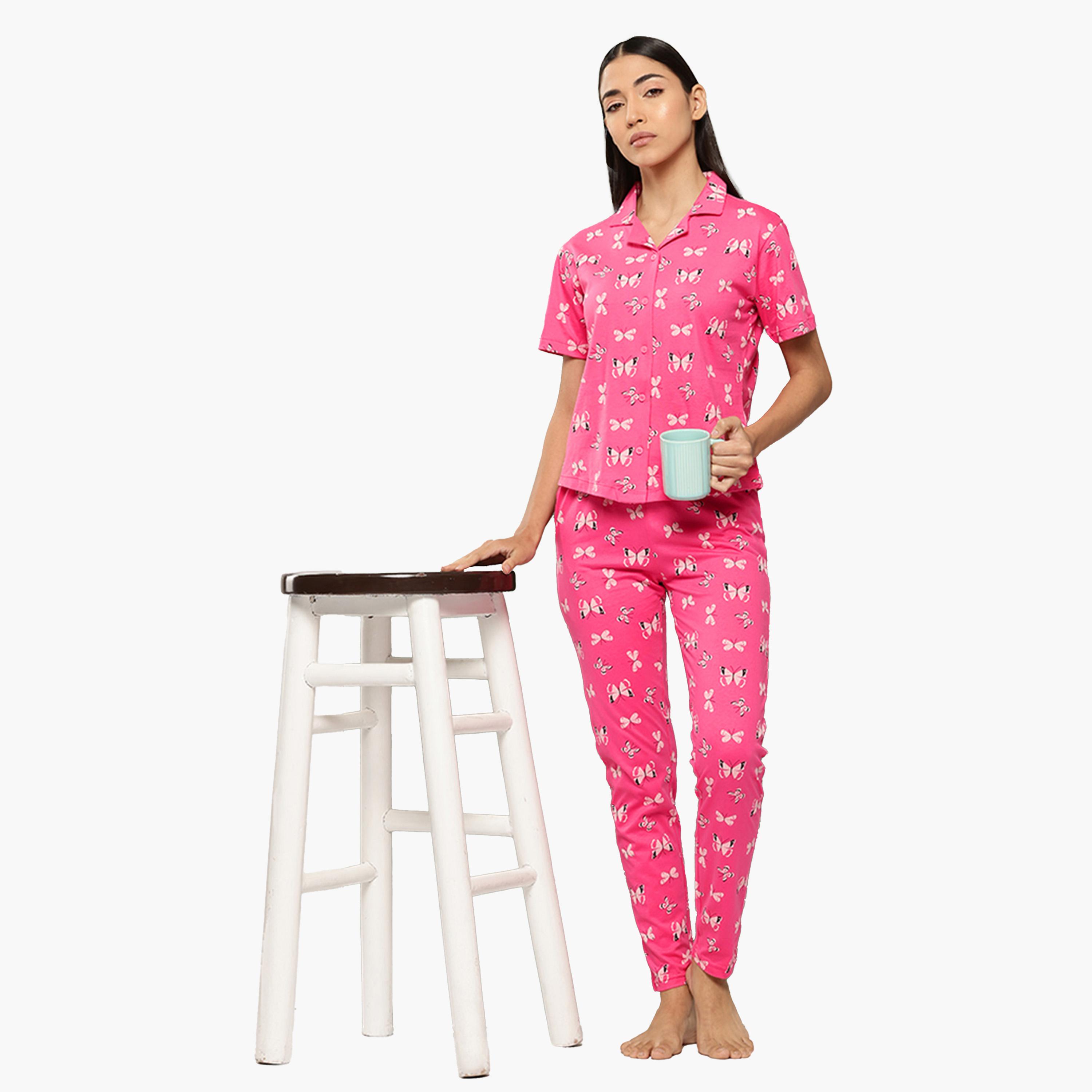 Leading Lady X Styli Butterfly Print Cotton Shirt and Pyjama Set-women-clothing-nightwear-pyjamas-longsets-image-6