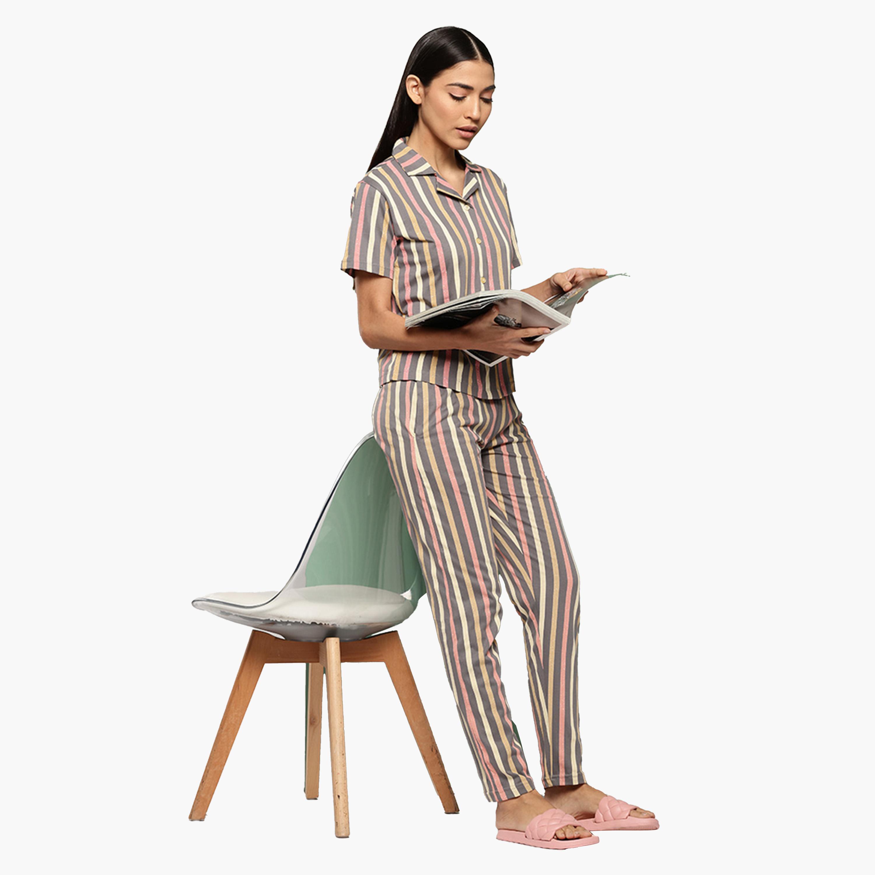 ليدينغ ليدي × ستايلي - طقم قميص وبنطال بيجامة من القطن المخطط-women-clothing-nightwear-pyjamas-longsets-image-6