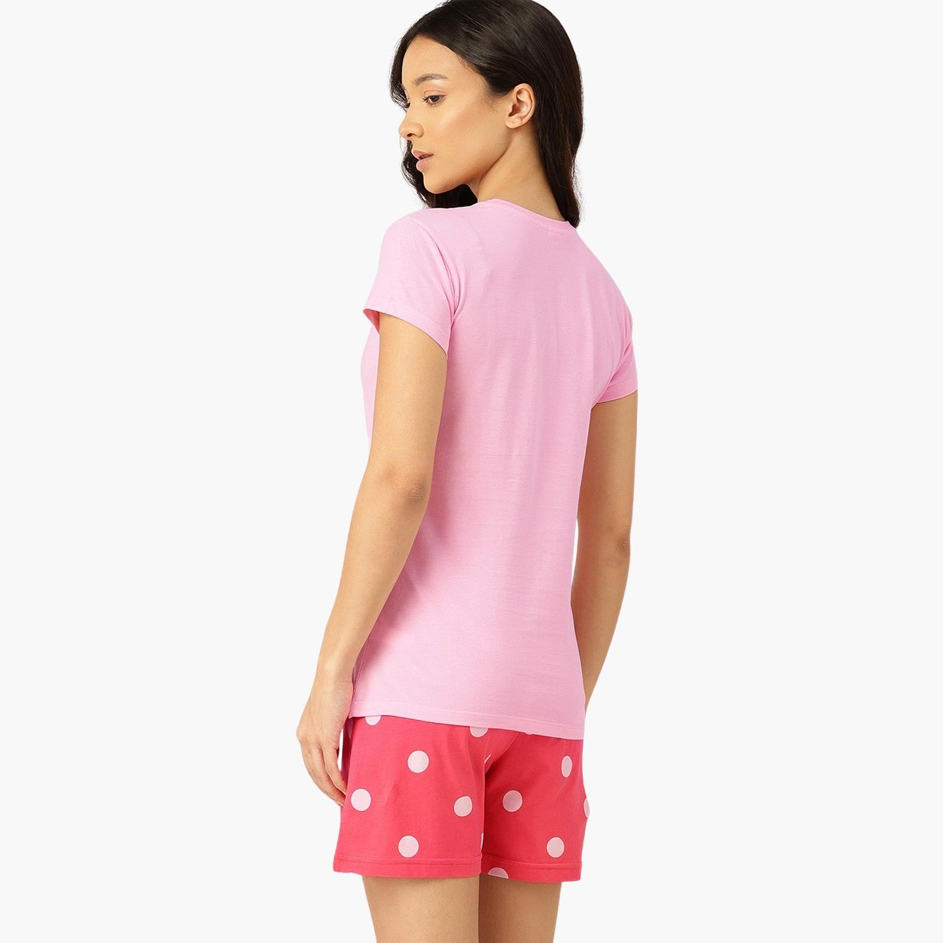 Leading Lady X Styli Slogan Print Short Sleeve T-Shirt and Shorts Set-women-clothing-nightwear-pyjamas-shortsets-image-2