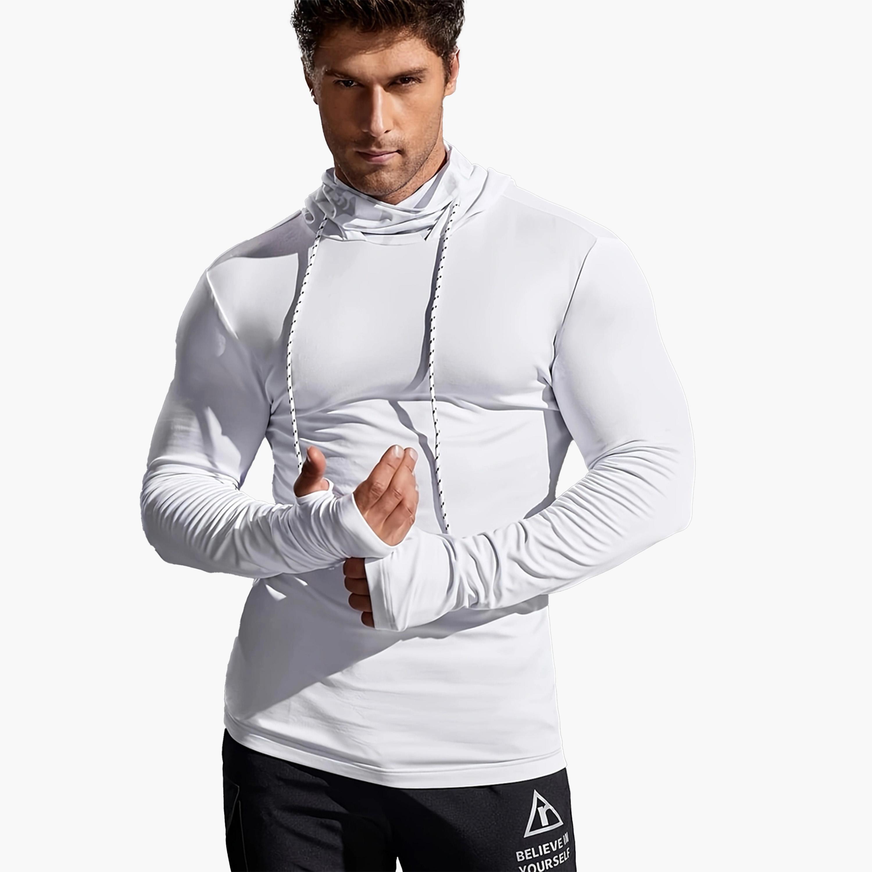 تيشيرت بأكمام طويلة وياقة هودي مع أربطة-men-clothing-sportswearandactivewear-tshirtsandpolos-image-1