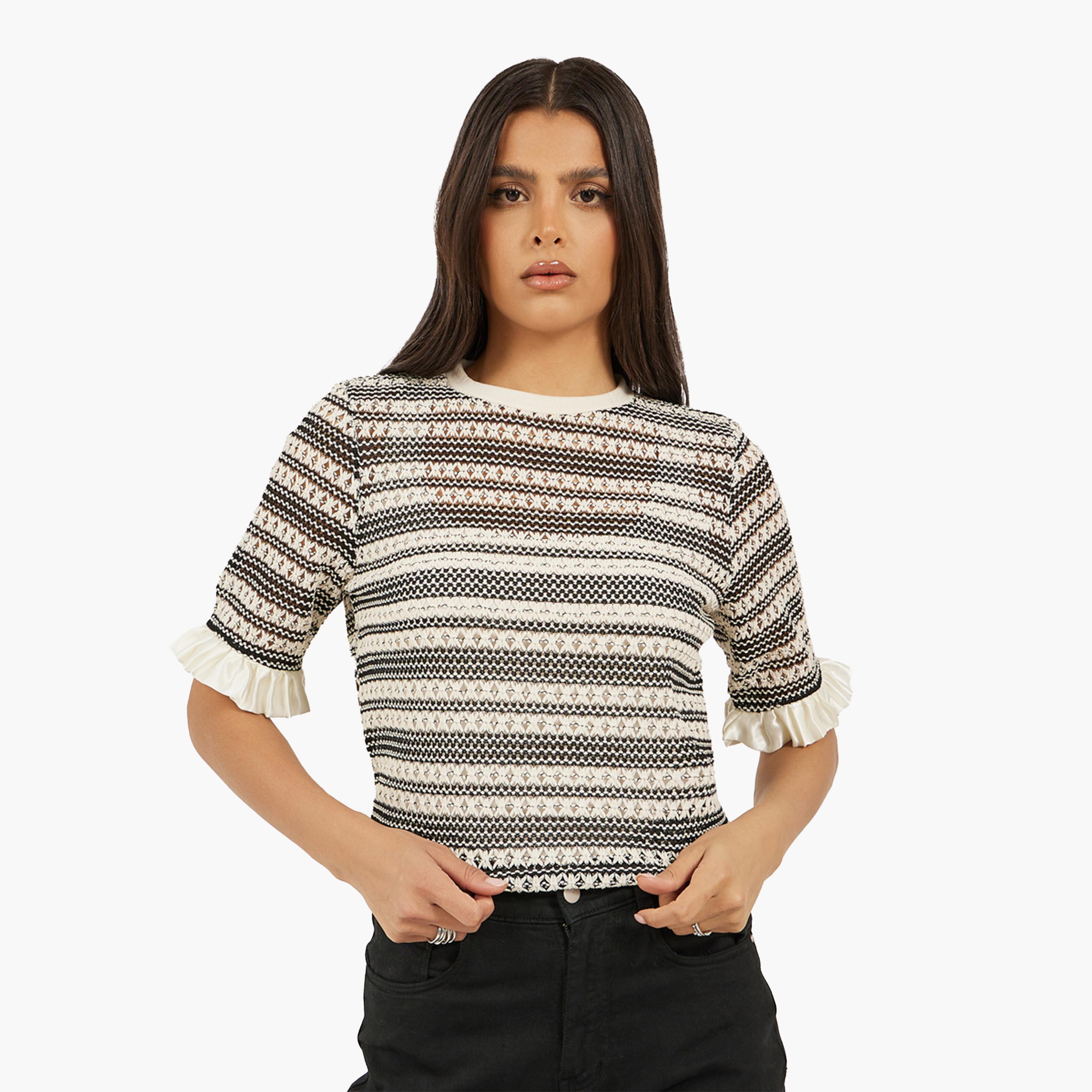 Styli Ruffled Edge Sleeve Round Neck Regular Fit T-Shirt-women-clothing-tshirts-image-1