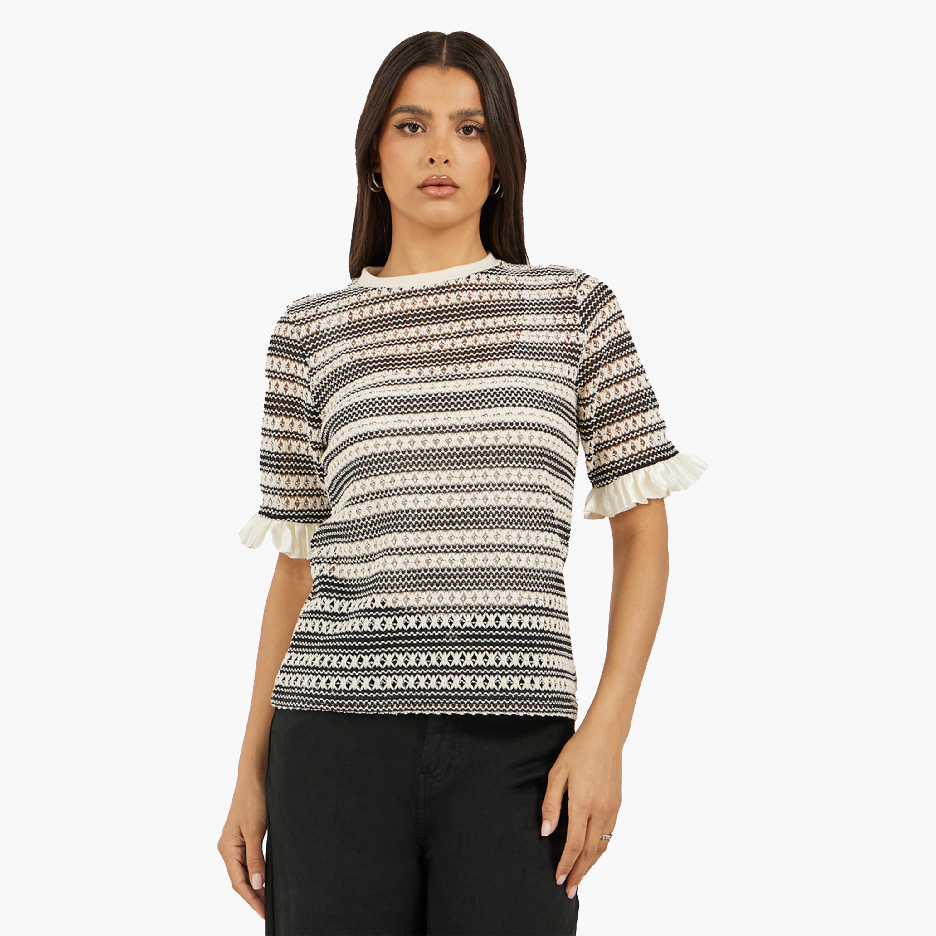 Styli Ruffled Edge Sleeve Round Neck Regular Fit T-Shirt-women-clothing-tshirts-image-2