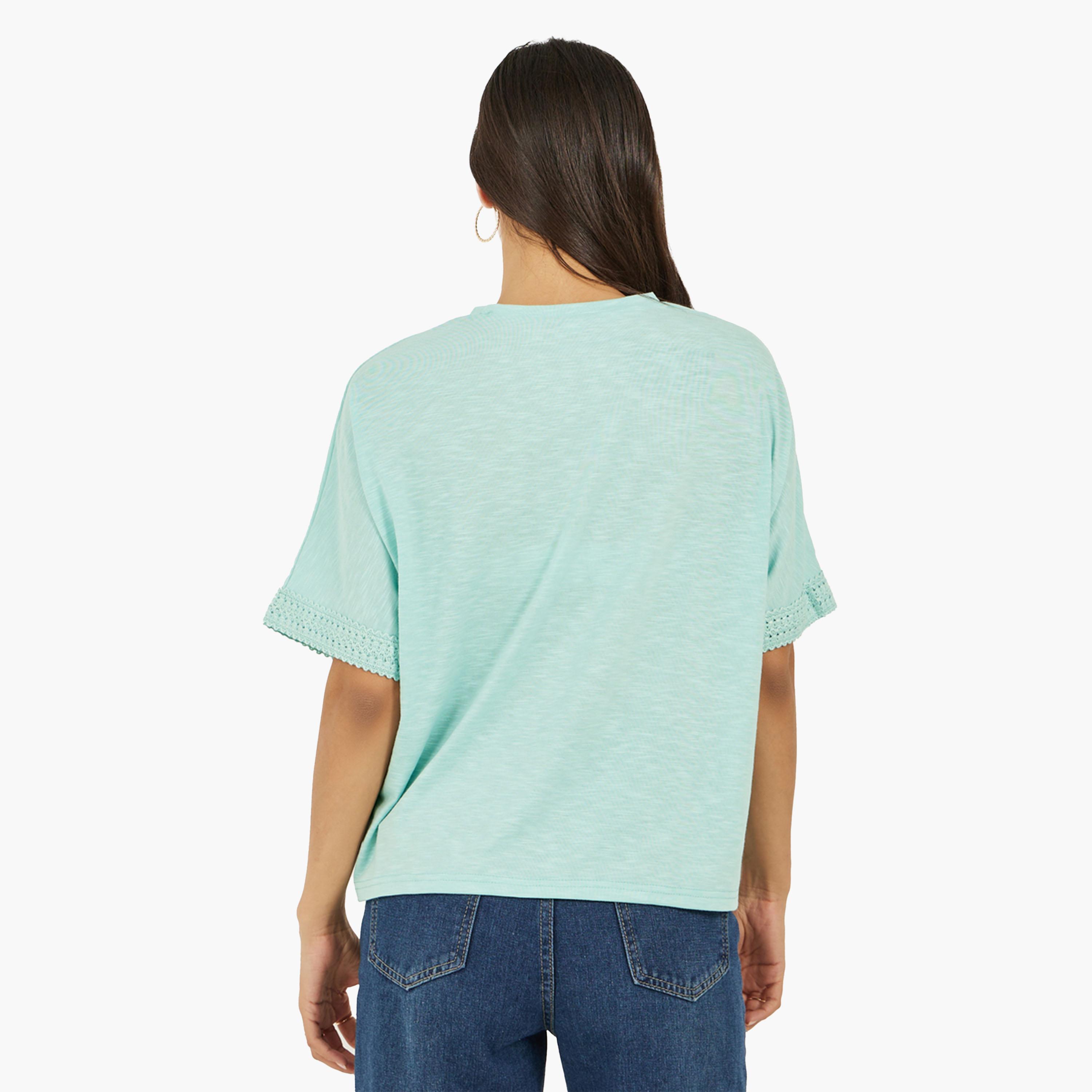 Styli Slubbed Short Sleeves Boxy T-Shirt with Lace Detail-women-clothing-tshirts-image-5