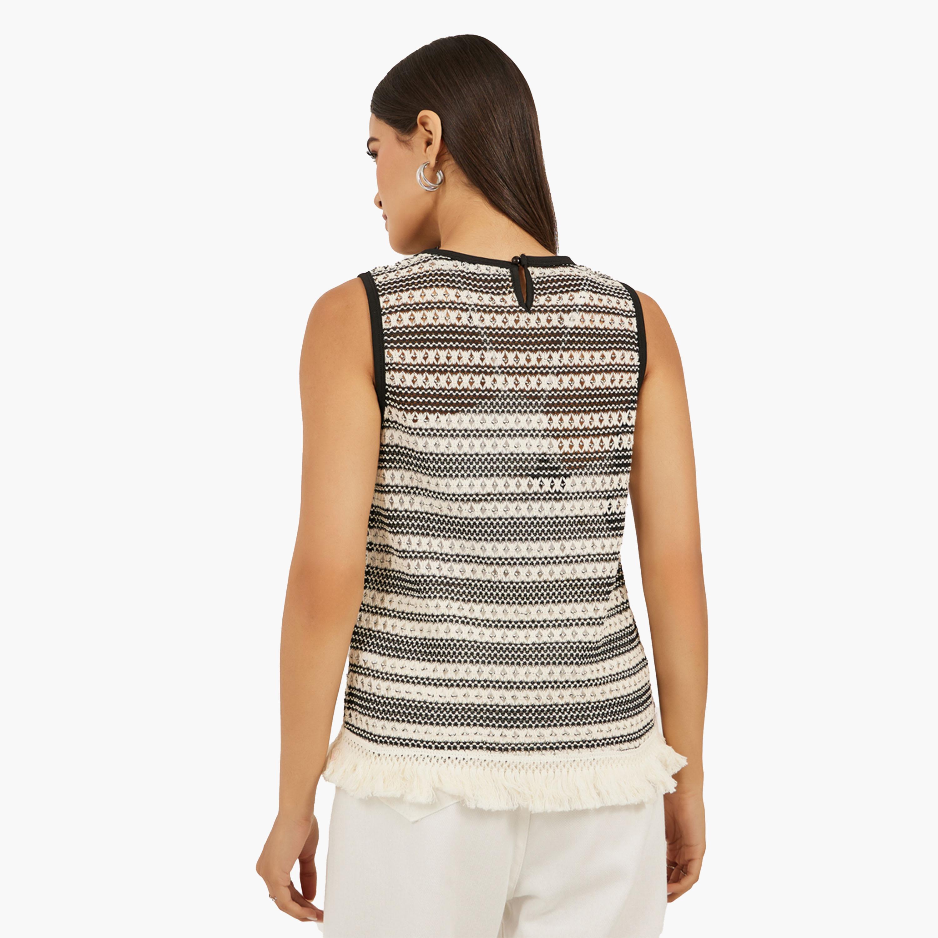 Styli Self Striped Round Neck Tank T-Shirt-women-clothing-tshirts-image-5