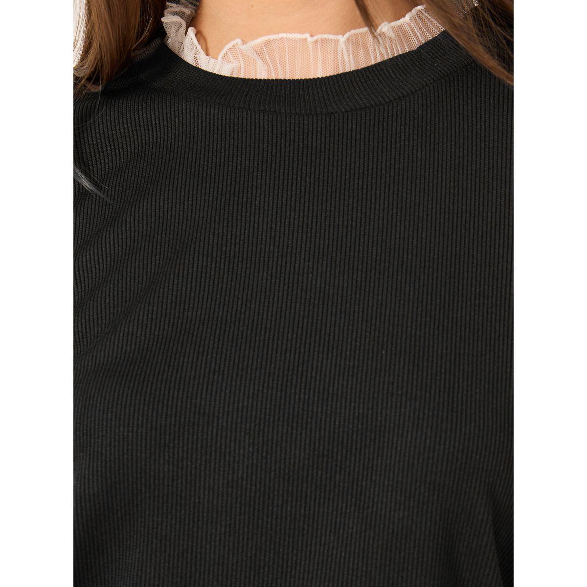 Styli Ribbed Lace Detail Elbow Sleeve Relaxed Fit T-Shirt-women-clothing-tshirts-image-3