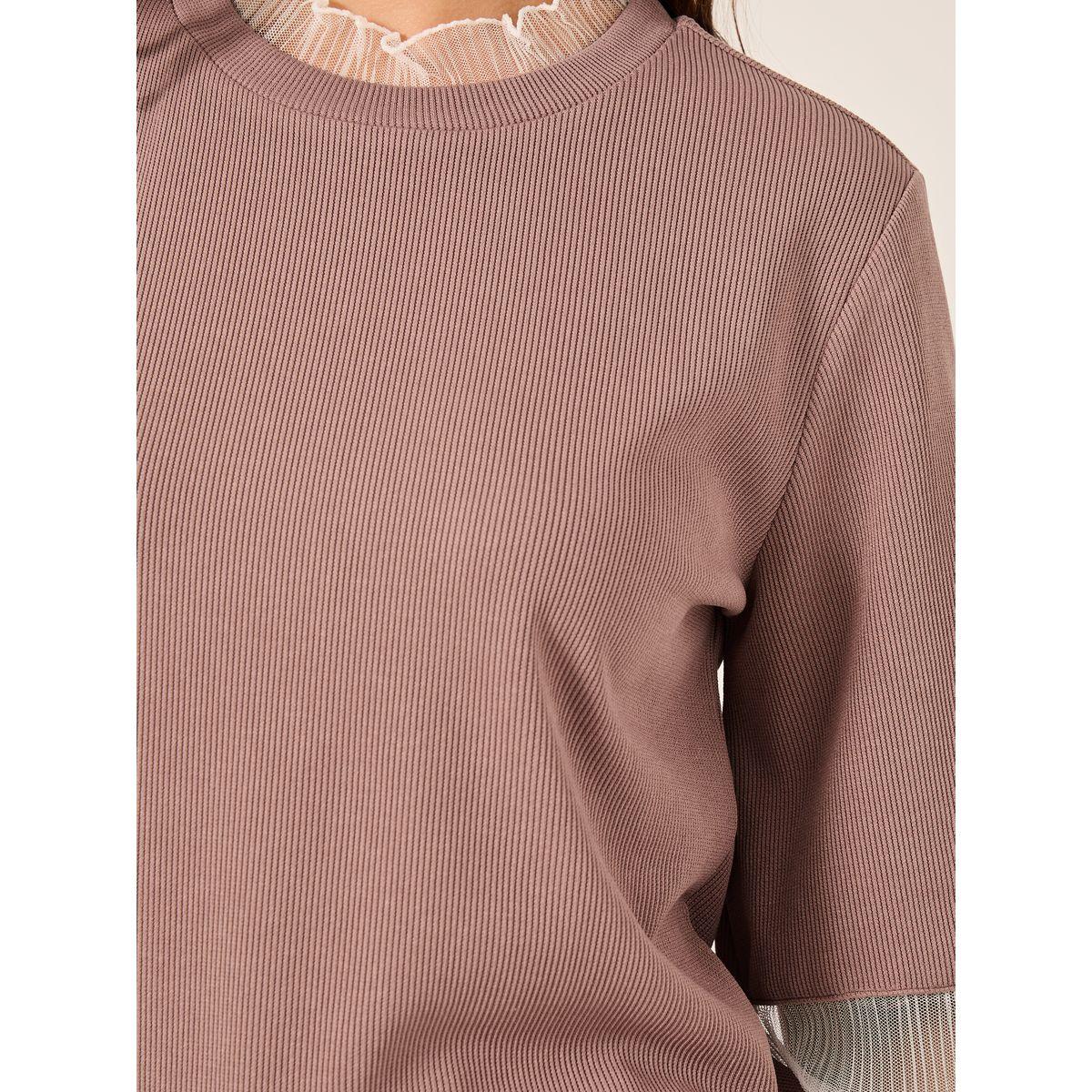 Styli Ribbed Lace Detail Elbow Sleeve Relaxed Fit T-Shirt-women-clothing-tshirts-image-4