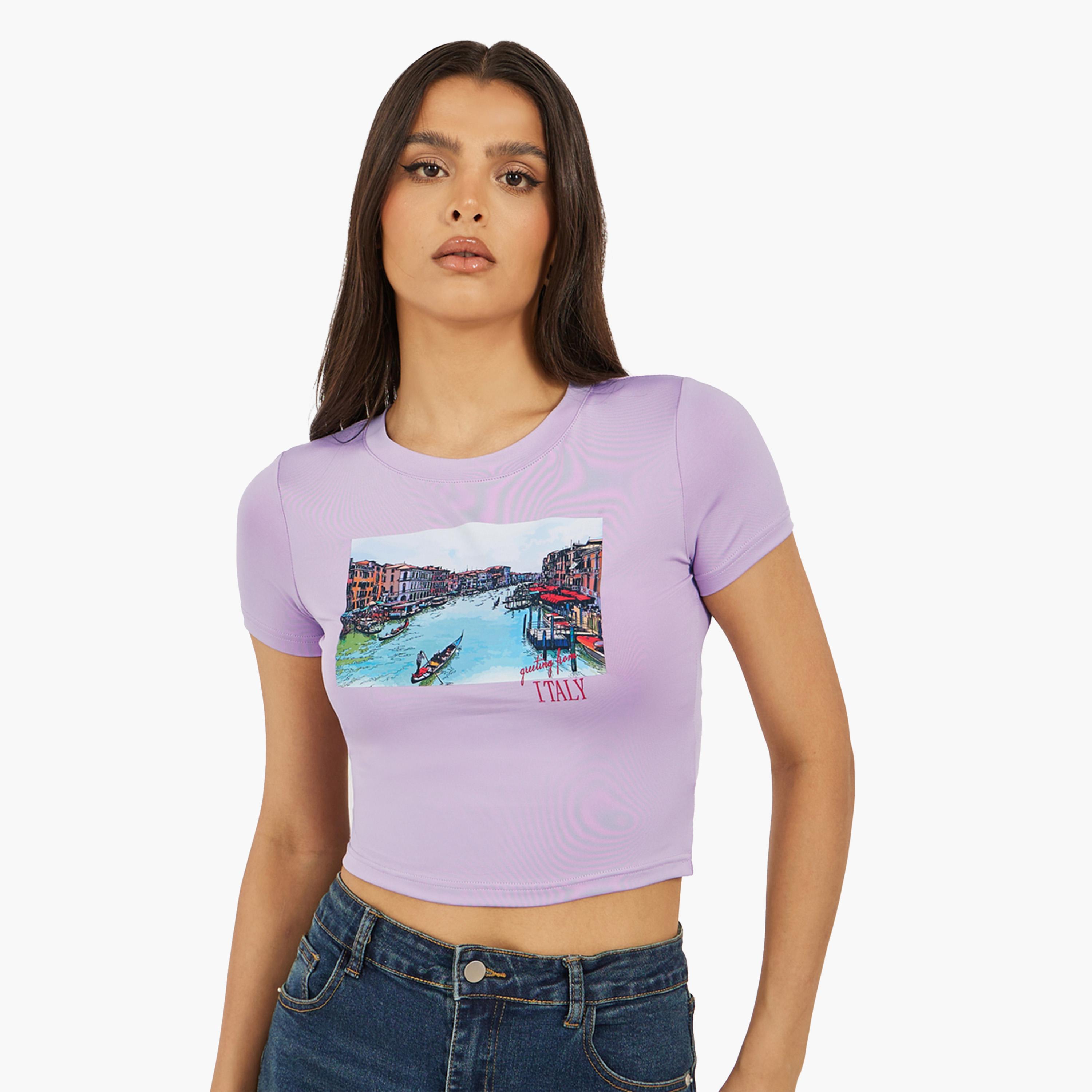 Styli Sceneric Graphic Print Cropped Fitted T-Shirt-women-clothing-tshirts-image-1