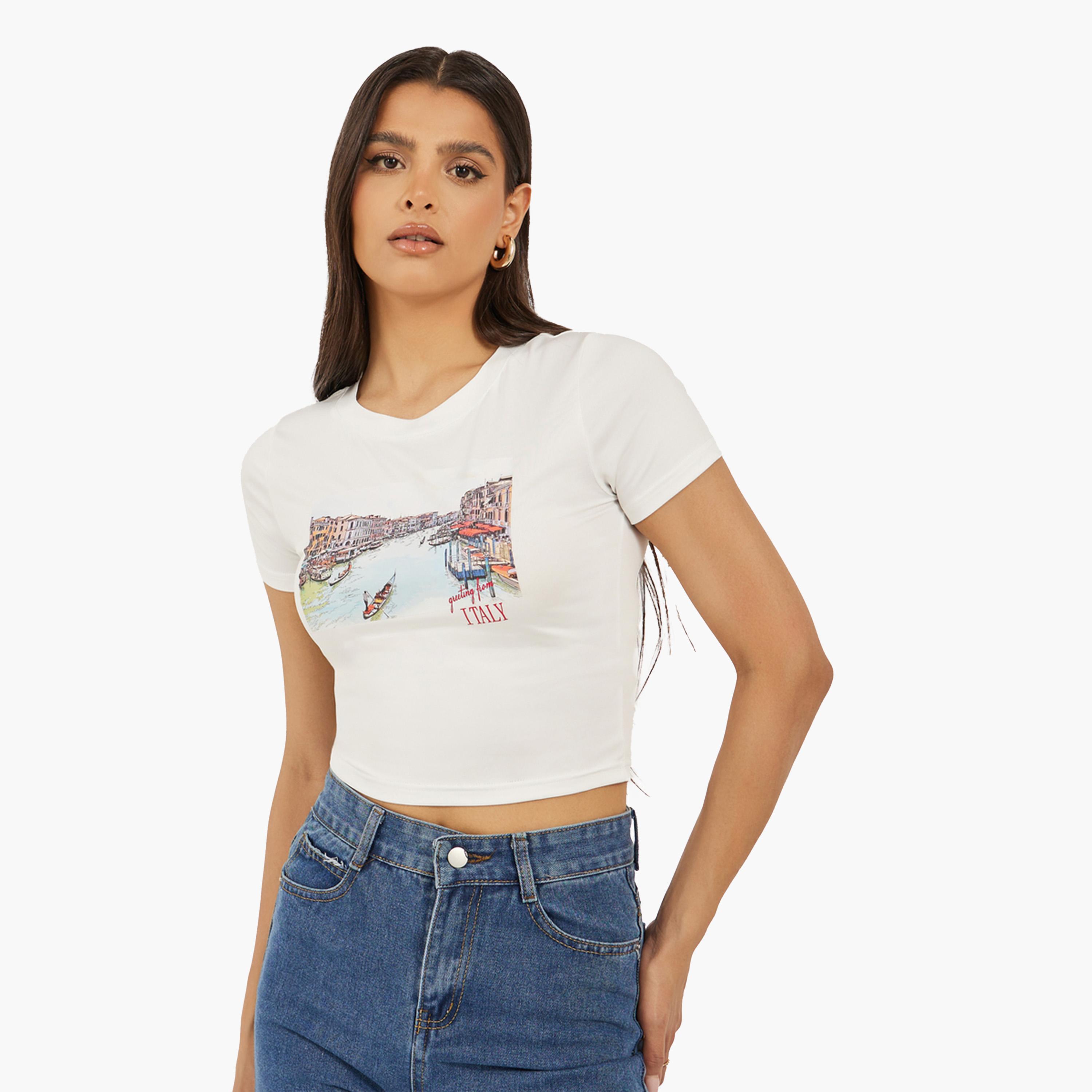 Styli Sceneric Graphic Print Cropped Fitted T-Shirt-women-clothing-tshirts-image-1