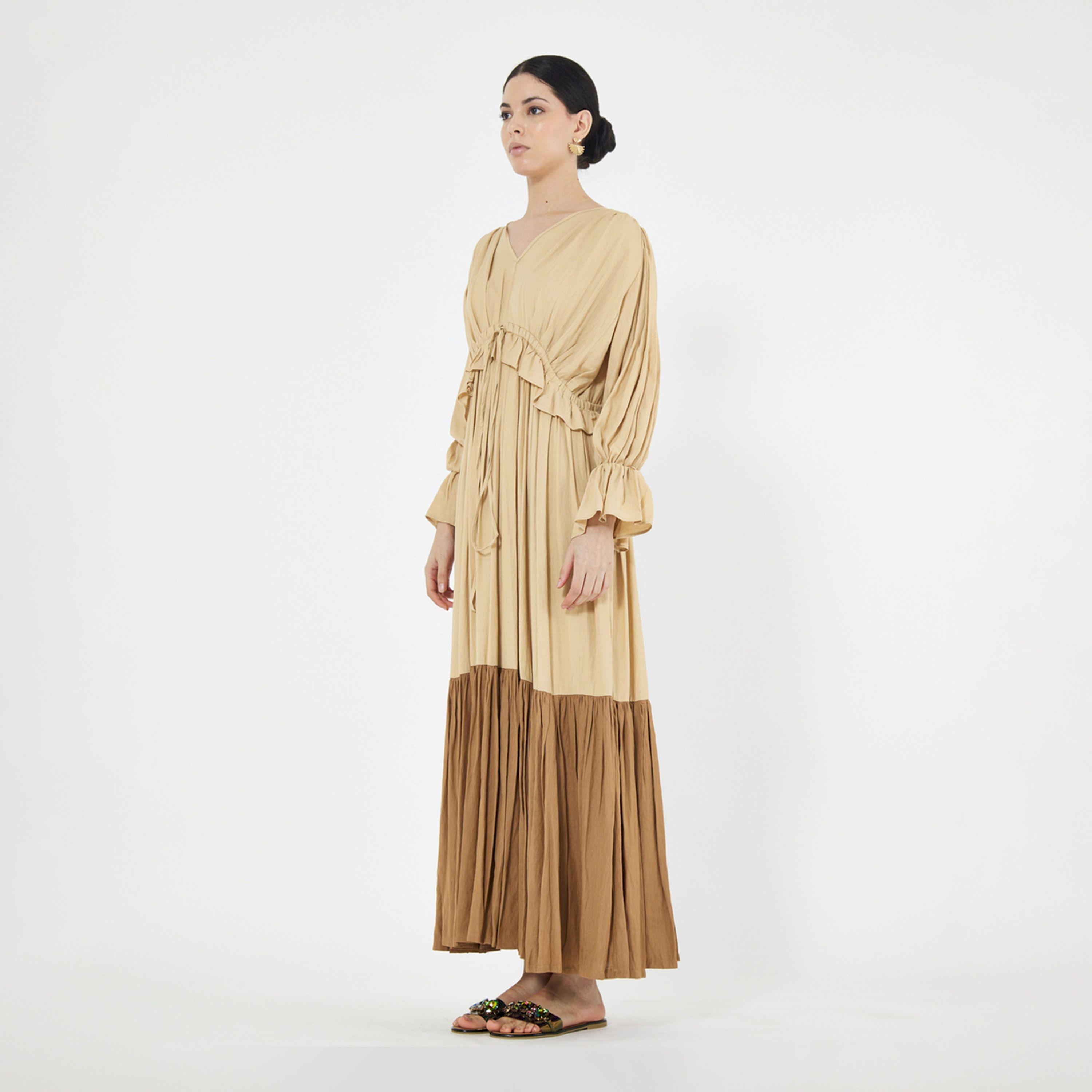 فستان طويل بنمط كتل الالوان وكشكش هاوس أوف مودا × ستايلي-women-clothing-dresses-image-3